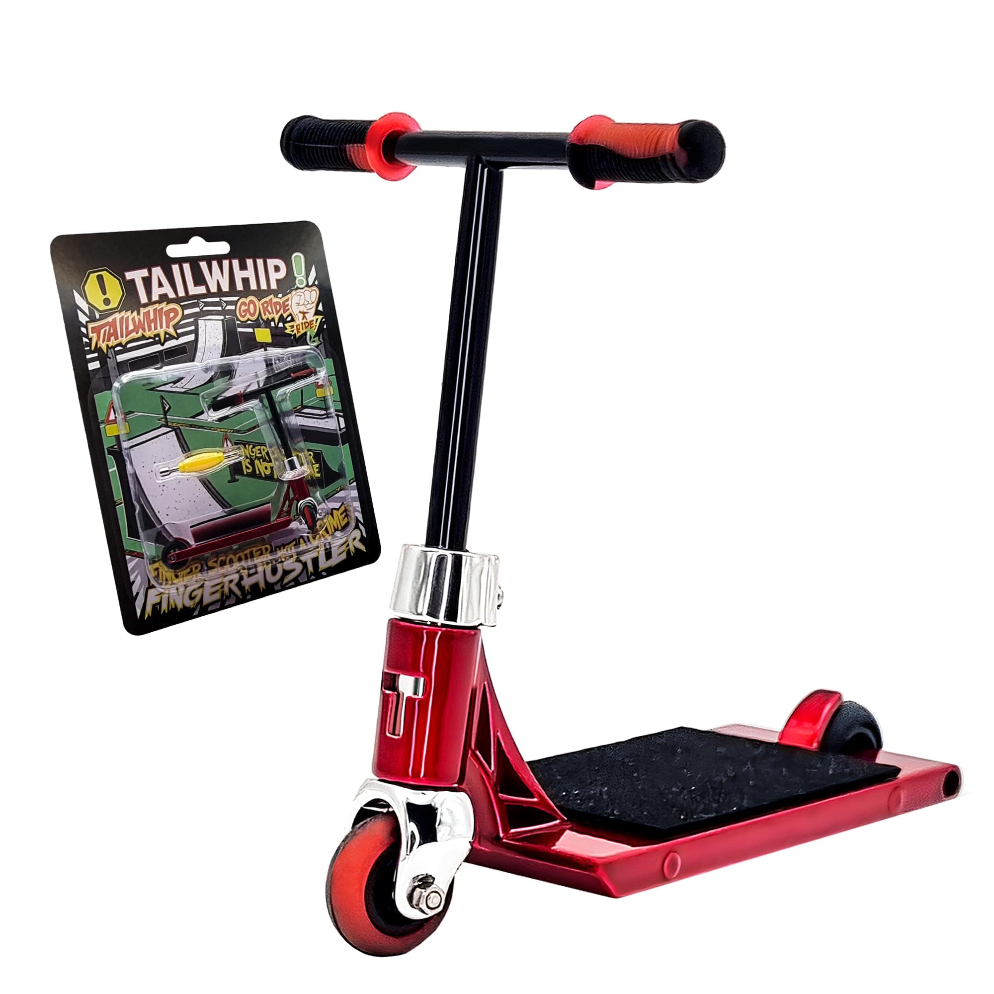 Finger Scooter Metal, Durable Mini Scooter for incredible Tricks, Compatible with Tech Deck Fingerboard, Bike BMX & Skatepark, Improve Hand Motor Skills, Perfect Toy for Kids & Adults, red