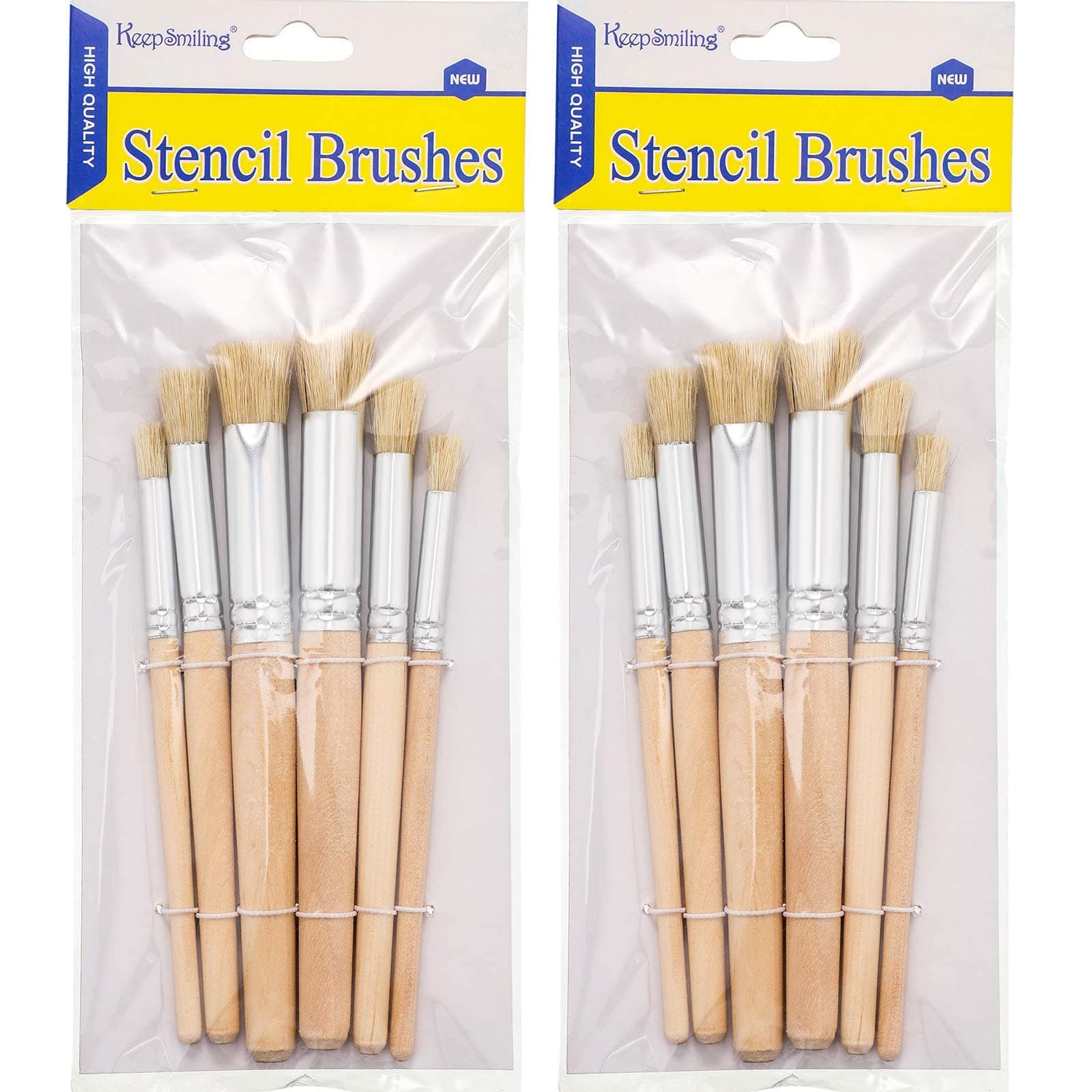 Wooden Stencil Brushes Natural Stencil Bristle Dome Art Painting Brushes Wood Paint Template Brush for Acrylic Oil Watercolor Art Painting DIY Crafts Card Making Supplies, 3 Sizes(12 Pieces)