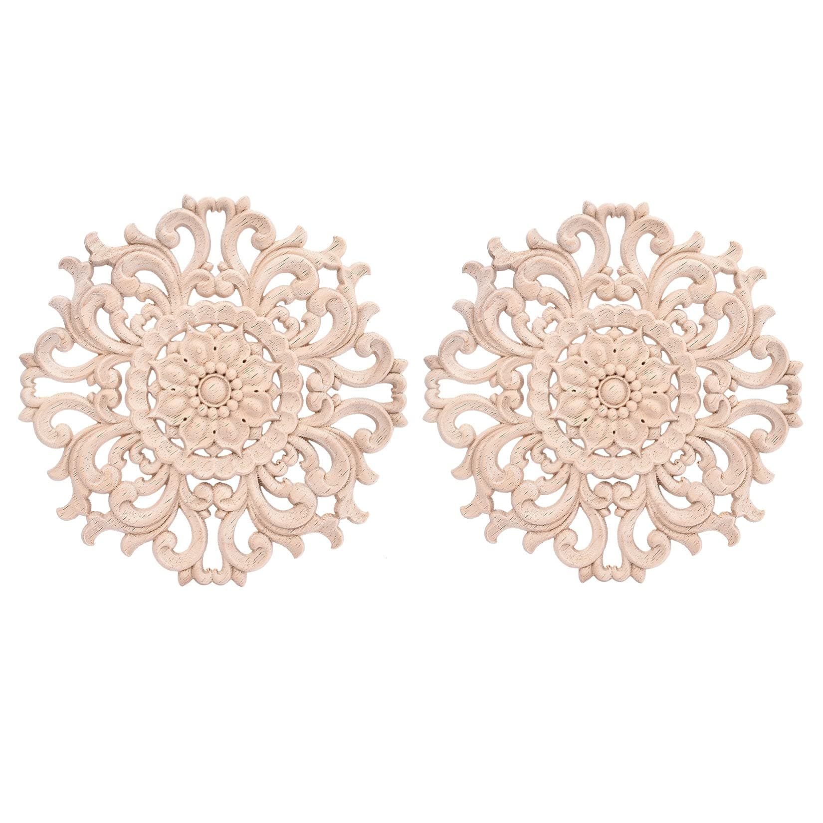 Jiyaru 2pcs Wood Carved Flower Decal Unpainted Onlay Applique Furniture Decor 15cm #1
