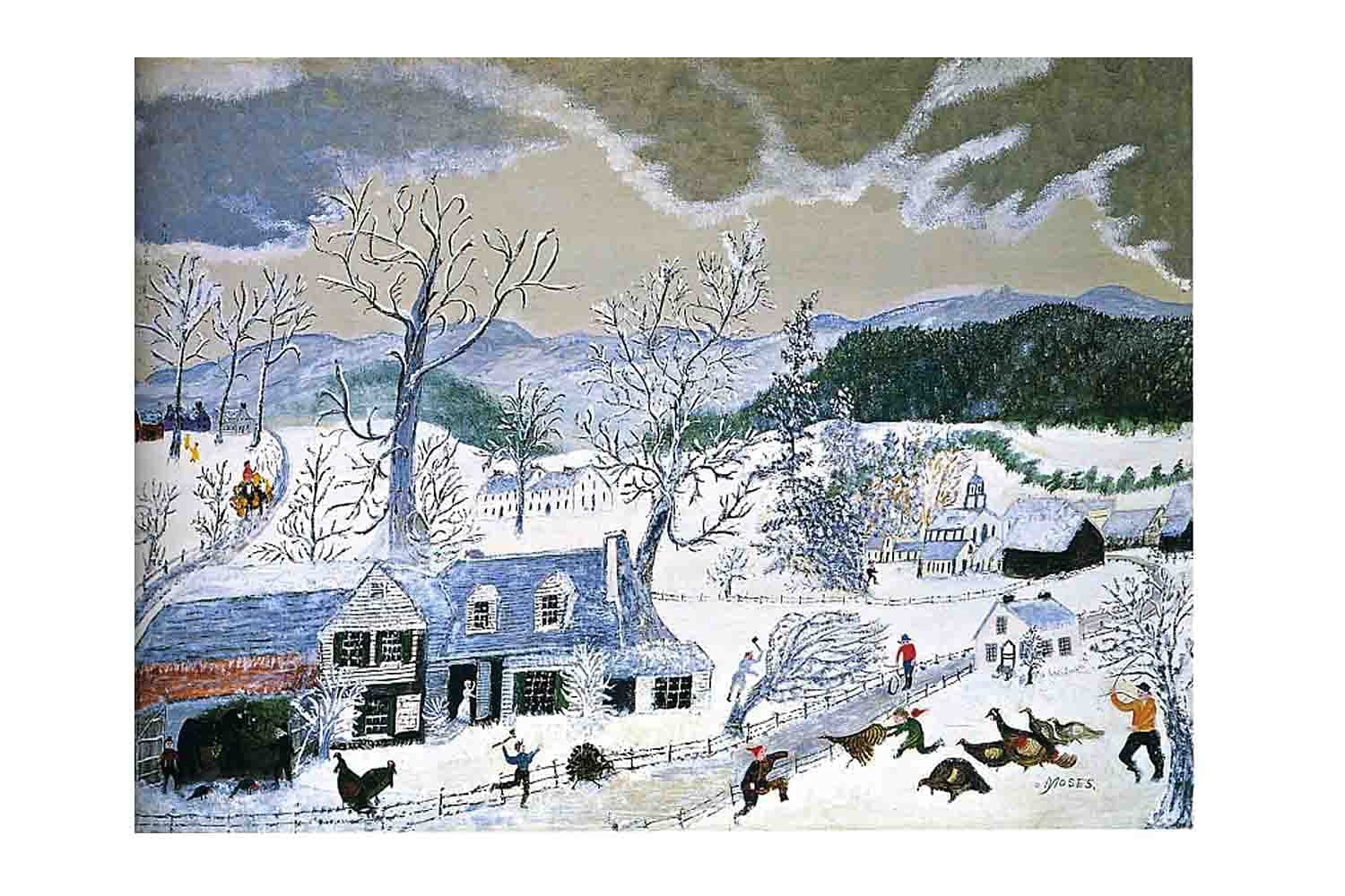 Grandma Moses Town Winter Canvas Prints Wall Art Artwork For Bedroom posters Pictures For Living Room Prints Paintings(45x68cm ( 18x27inch ),frameless)