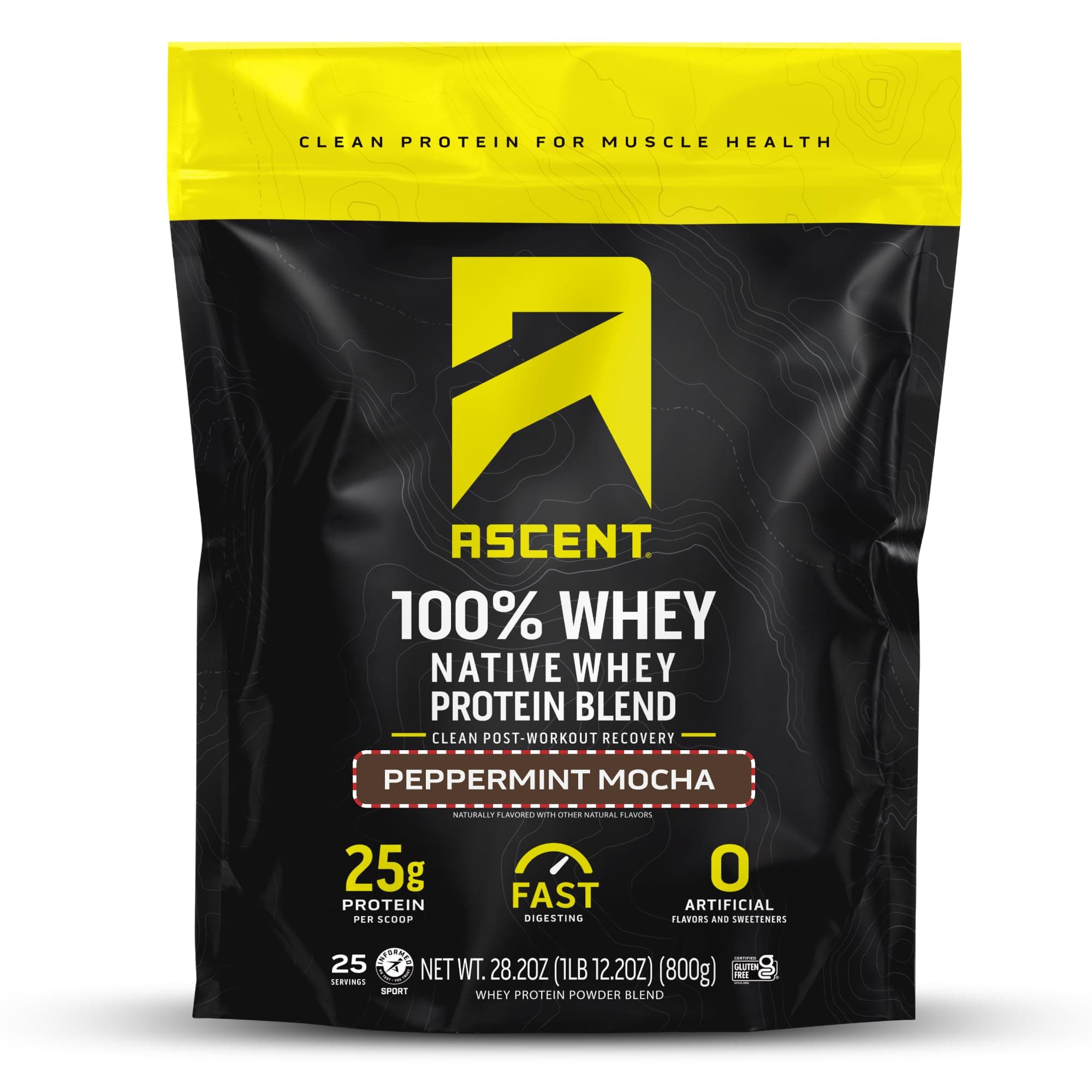 100% Whey Protein Powder - Post Workout Whey Protein Isolate, Zero Artificial Flavors & Sweeteners, Gluten Free, 5.5g BCAA, 2.6g Leucine, Peppermint Mocha 1.7 lb