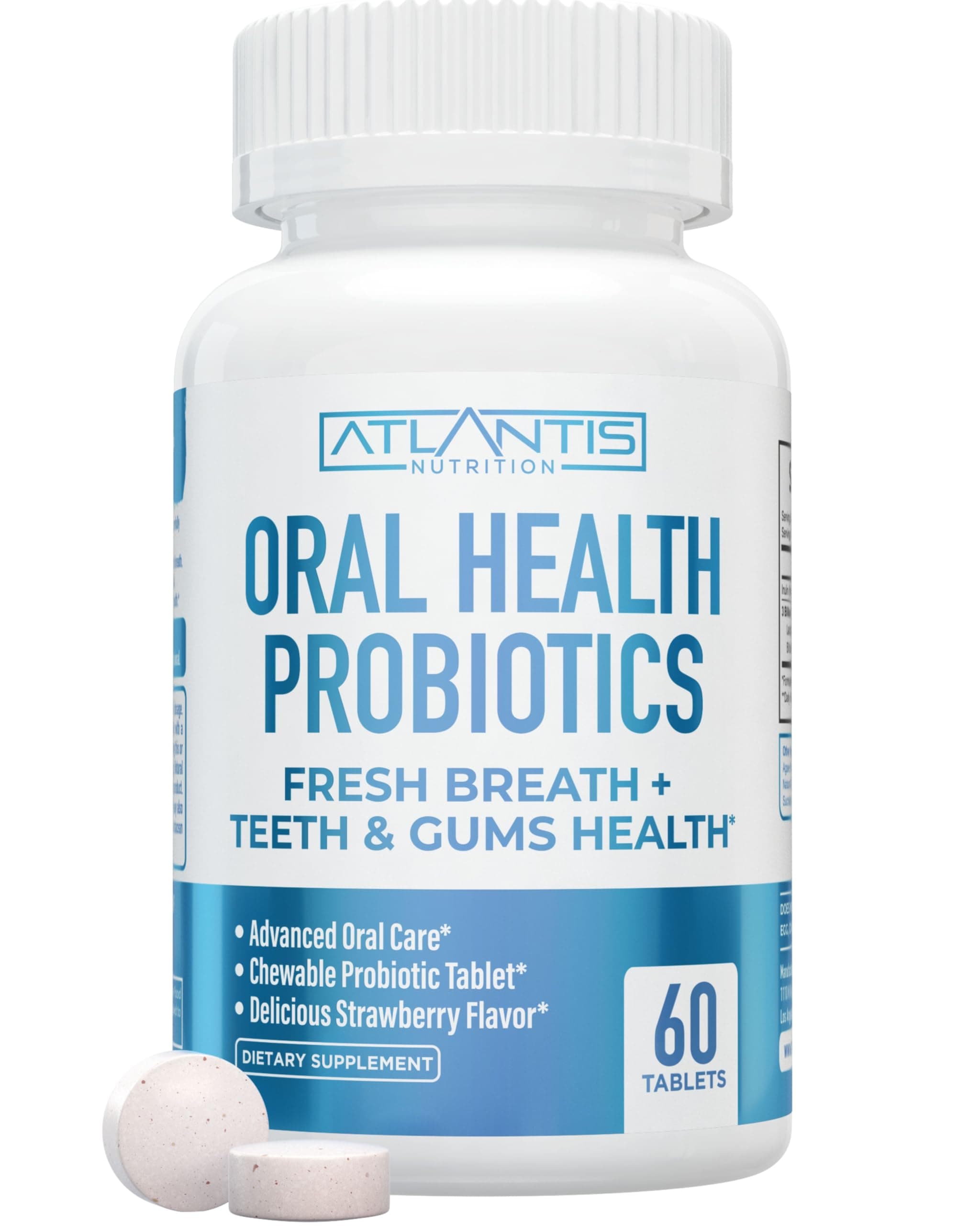 Oral Probiotics Chewable Tablet - Dental Probiotic for Gum Care & Teeth Care - Bad Breath Treatment for Adults - 3 Billion CFU Probiotic Blend - Strawberry Flavor - 60 Tablets