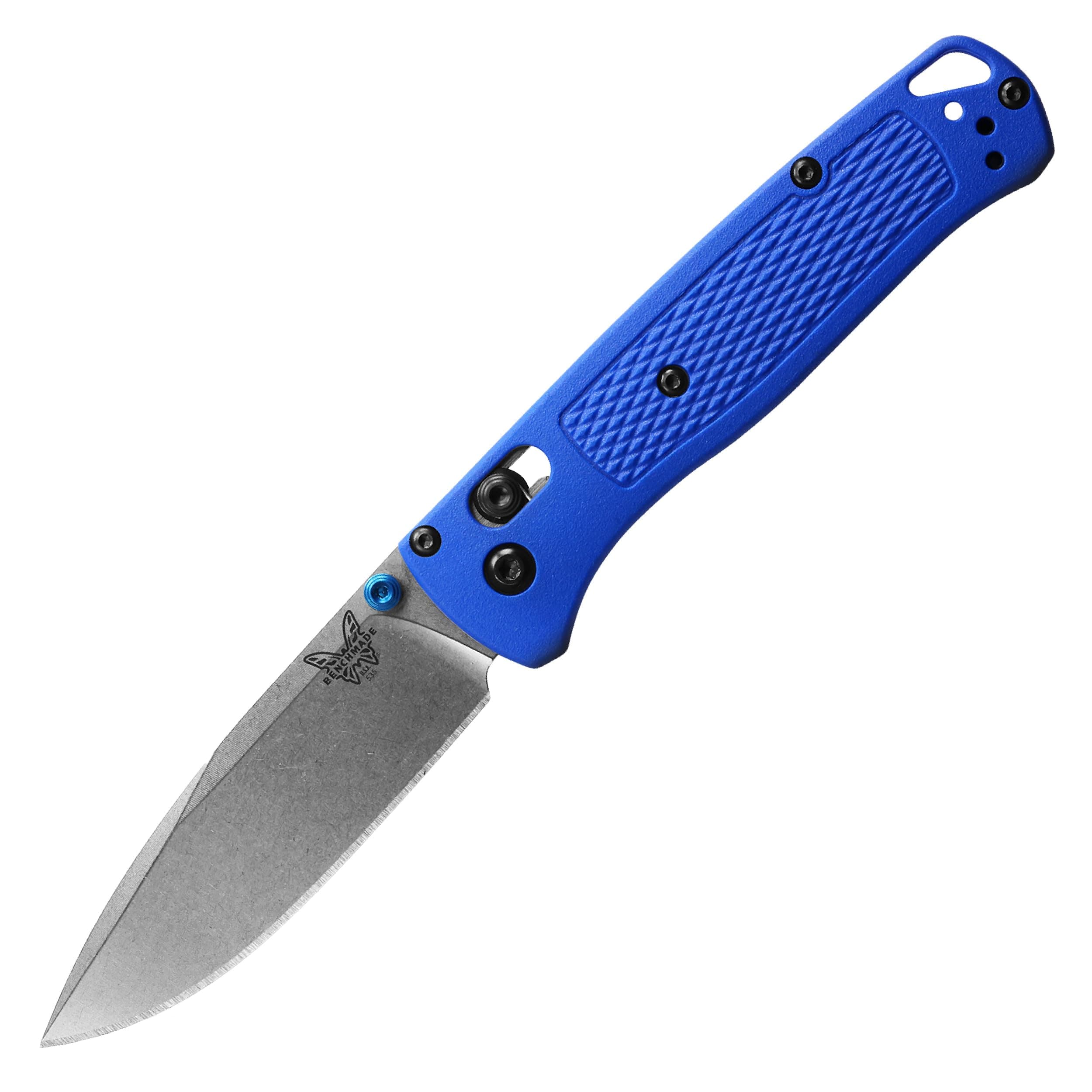 Benchmade Bugout 535 EDC Manual Open Folding Knife, Drop Point Blade, Plain Edge, Satin Finish, Blue Grivory Handle, Made in USA, Grivory Handle/Benchmade Blue/Plain Edge/Satin Finish