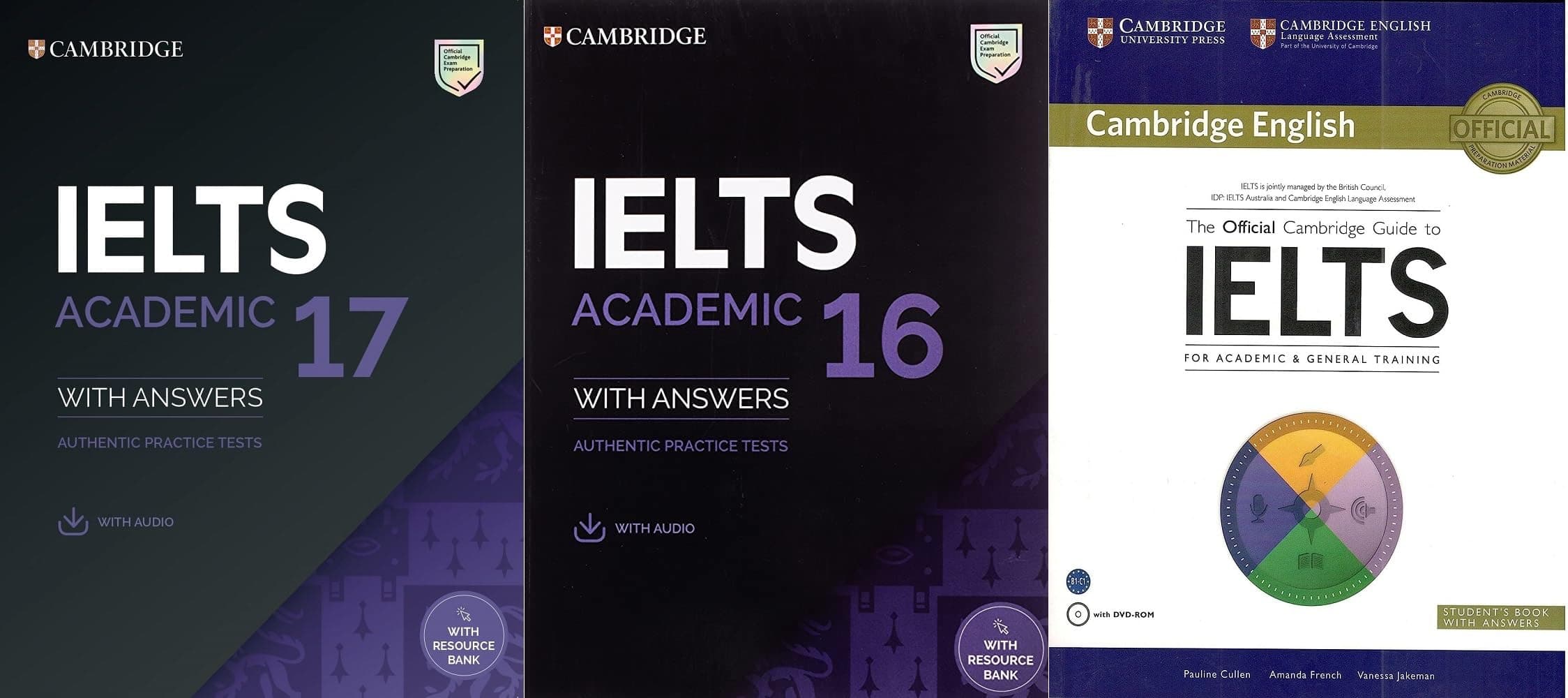 Combo of IELTS 16 Academic + IELTS 17 Academic + The Official Cambridge Guide To IELTS for Academic and General Training