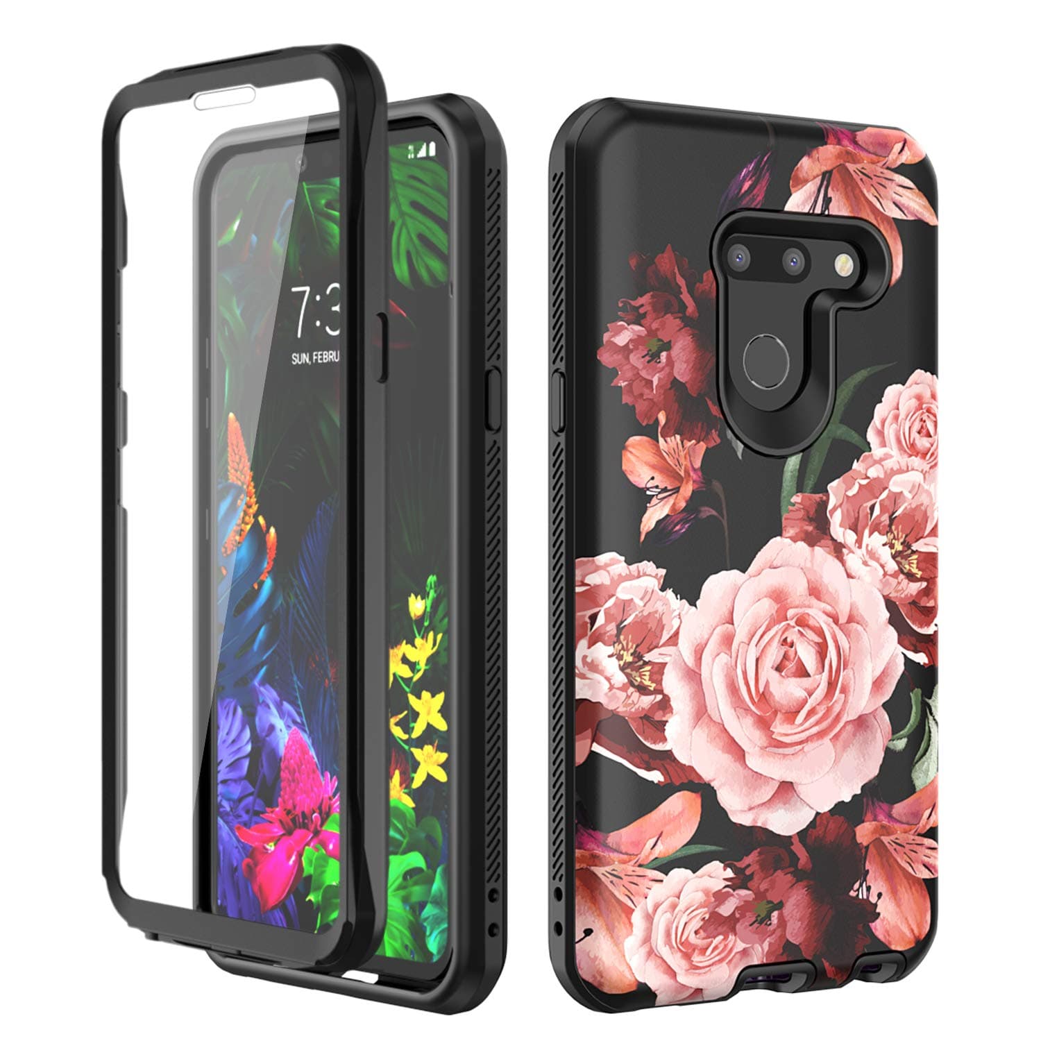 Case for LG G8 ThinQ 2019,[Built in Screen Protector] Shockproof Anti-Scratch Full Body Hard Plastic & Soft TPU Three Layer Protection Rugged Cover for LG G8 for Women Flower