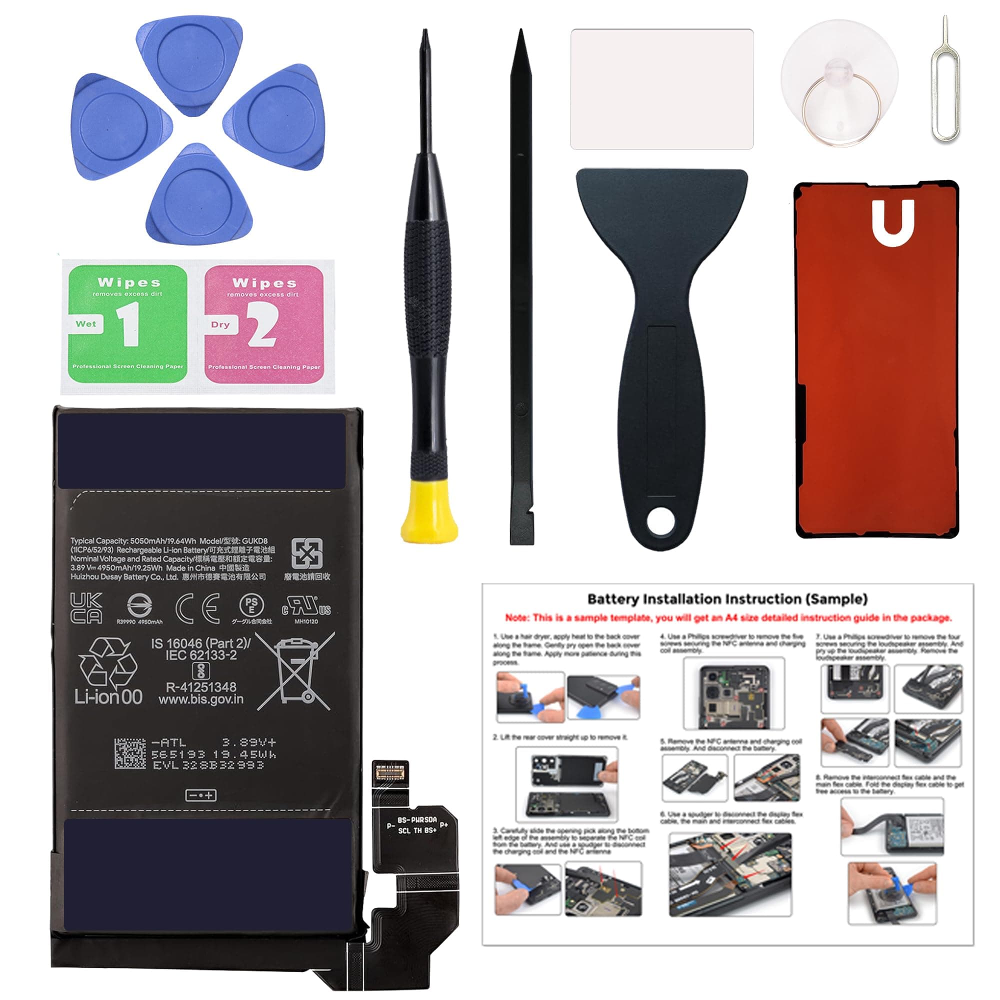 New Upgraded Battery for Pixel 8 Pro, GUKD8 Replacement Battery Compatible with Pixel 8 Pro GC3VE, G1MNW, with Repair Tools & Instruction