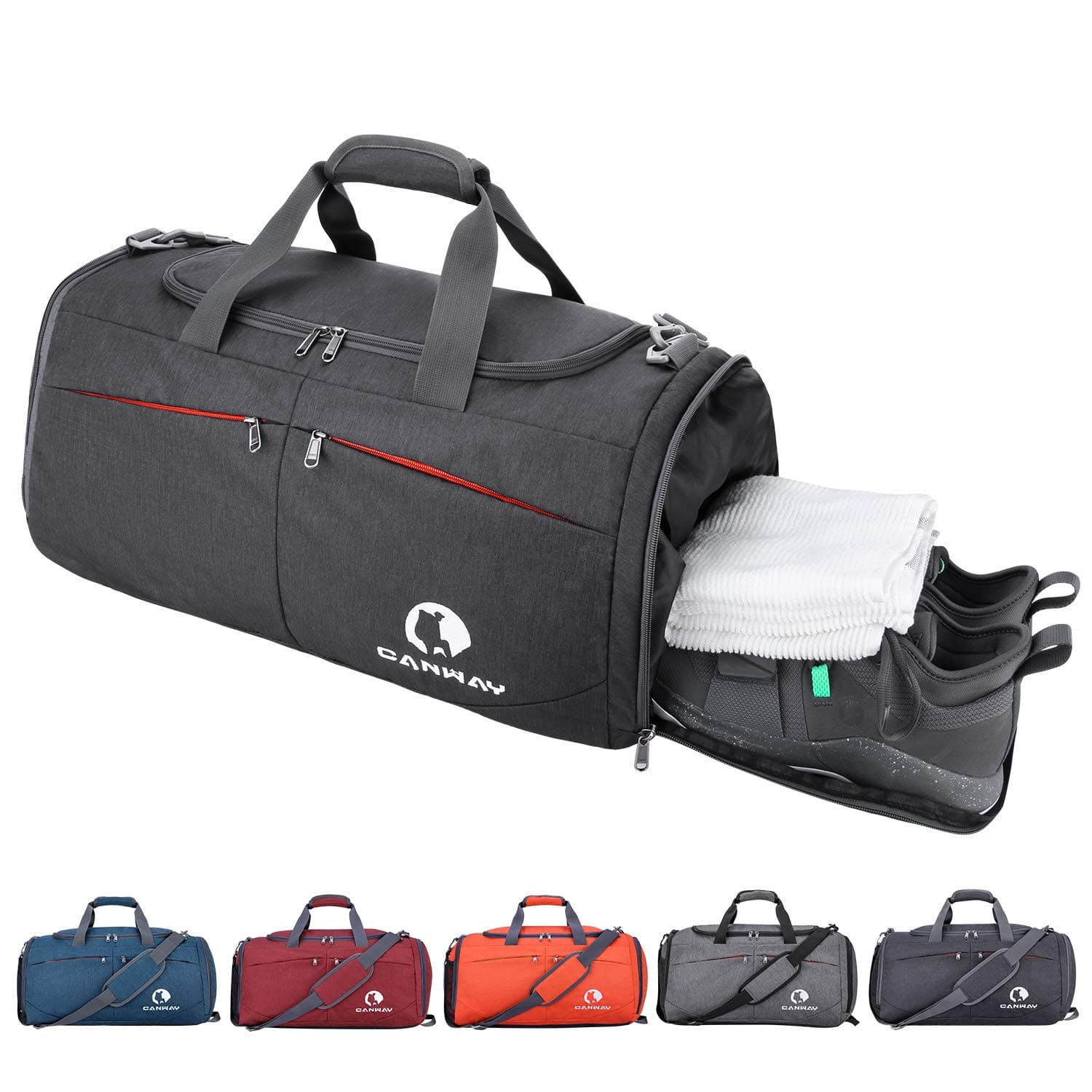 CANWAYMens Sports Gym Bag Duffle Bag with Shoes Compartment, 45L Weekend Travel Bag Overnight Bag for Men Women, Water Resistant Holdall Duffel Bag for Sport Travel Training