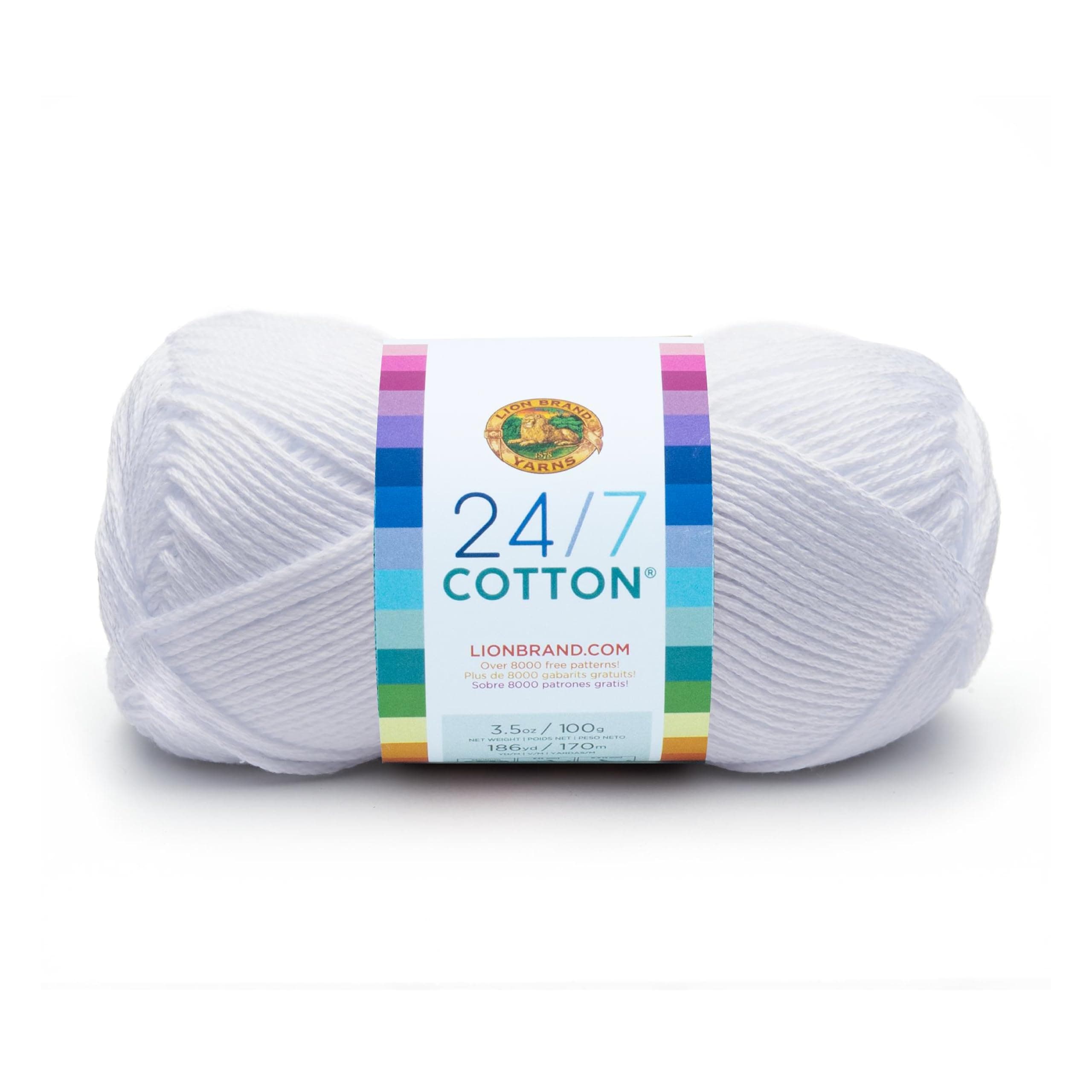 Lion Brand Yarn Company Cotton Yarn, 100 Percent Cotton, White,15.24x6.35x6.35 cm