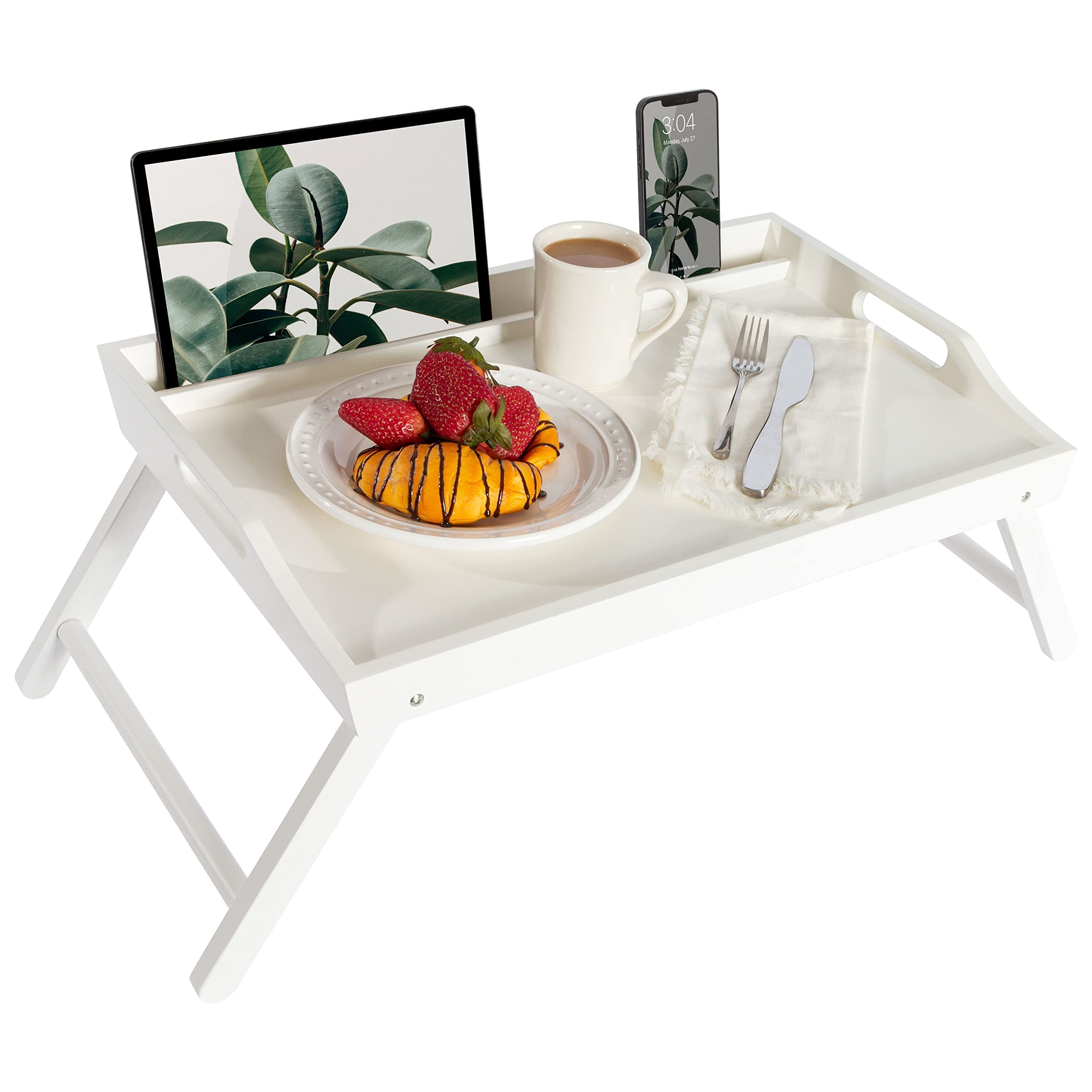 ROSSIE HOME Extra Large Wood Bed Tray, Lap Desk with Phone Holder - Fits up to 17.3 Inch Laptops and Most Tablets - Soft White - Style No. 78104