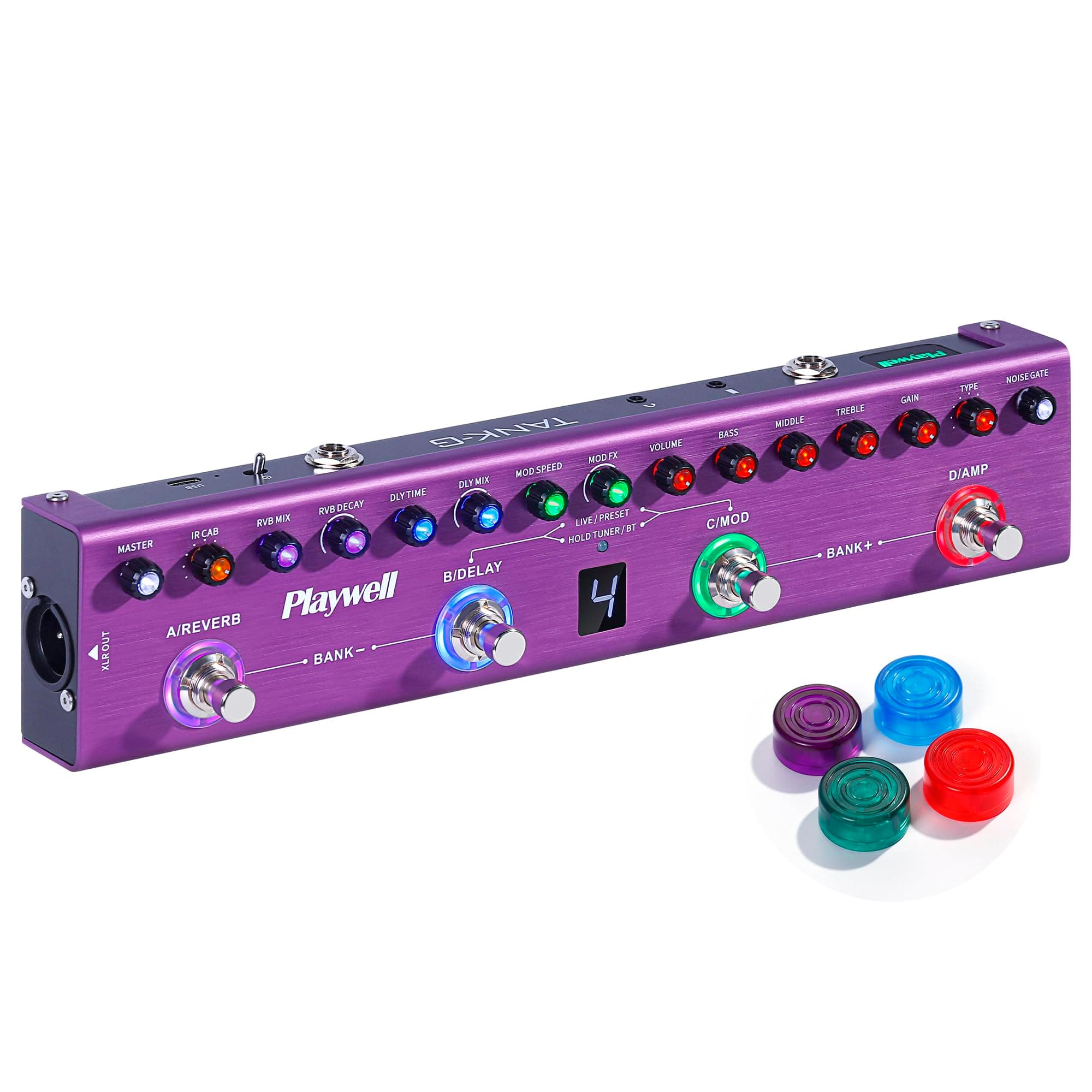 Multi Effects Guitar Pedal TANK-G,Digital Electric Guitar Effector with 36 Editable Presets,Chorus,Delay,Reverb,MOD,IR Loading,Recording,Tuner,Built-in battery,BT connection