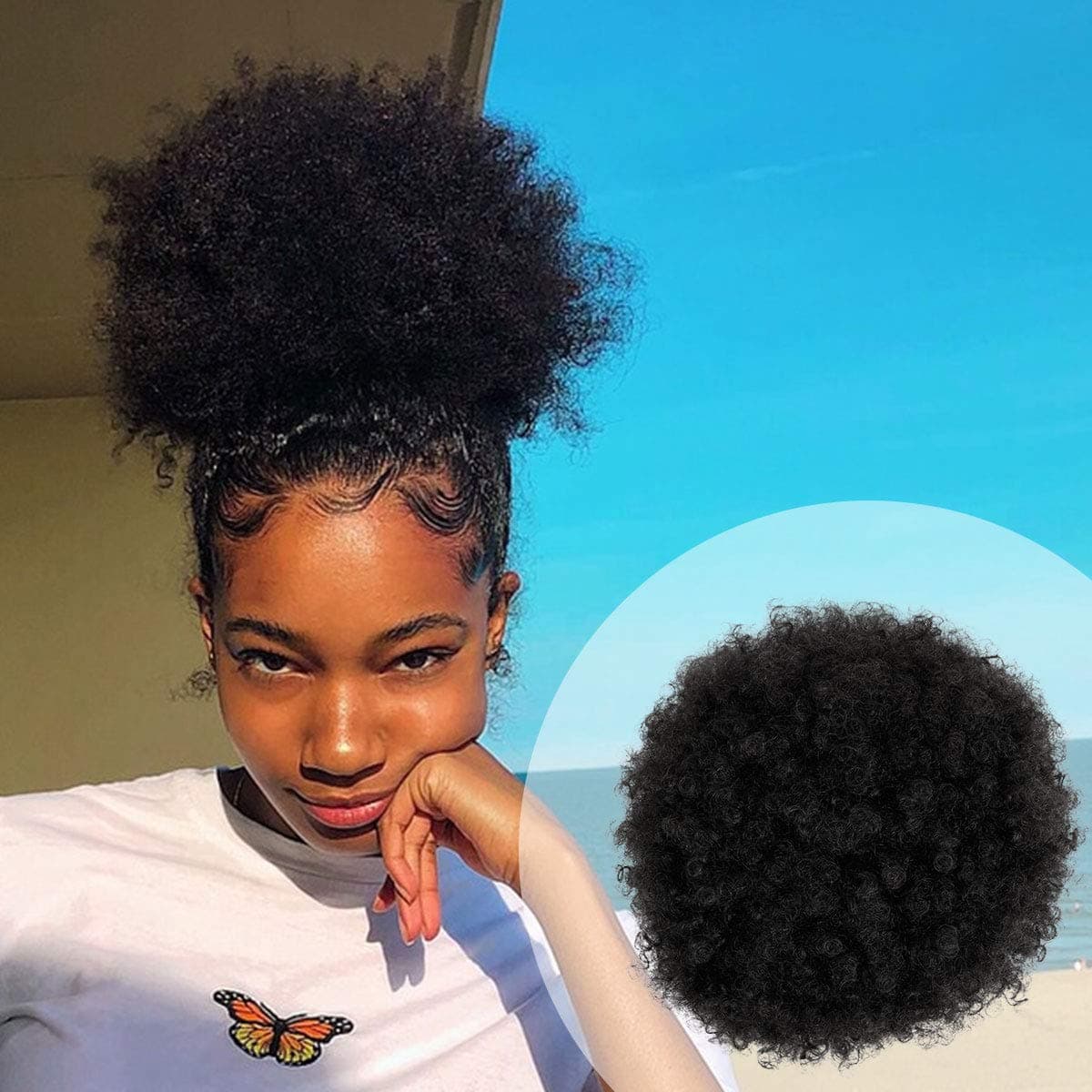 GLAM21USA Afro Puff Drawstring Ponytail Retro Kinky Curly Ponytail Wig Clip in Bun Hair Piece for Black Women Synthetic Hair Extension (MEDIUM, 1B (Off Black))