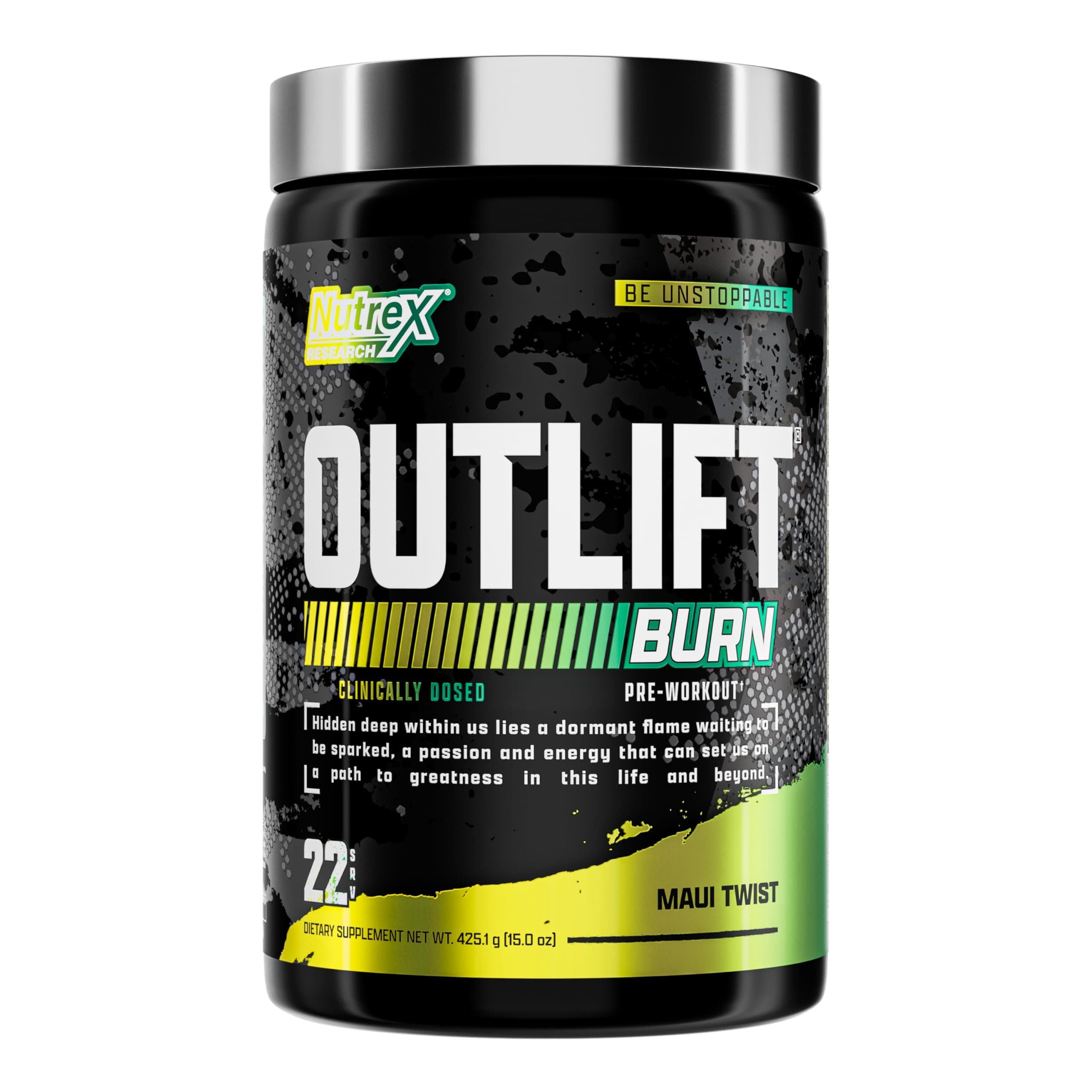 Nutrex Outlift Burn Pre-Workout Supplement for Energy, Focus & Endurance | Metabolyte, L-Citrulline, Beta-Alanine & Caffeine | Thermogenic Formula for Performance (22 Servings, Maui Twist)