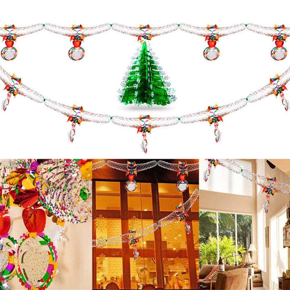 3Pcs Christmas Hanging Swirl Decoration, Happy New Year Party Decoration Christmas Ceiling Foil Garland for Xmas Winter Wonderland Holiday Wedding Party Decor Supplies