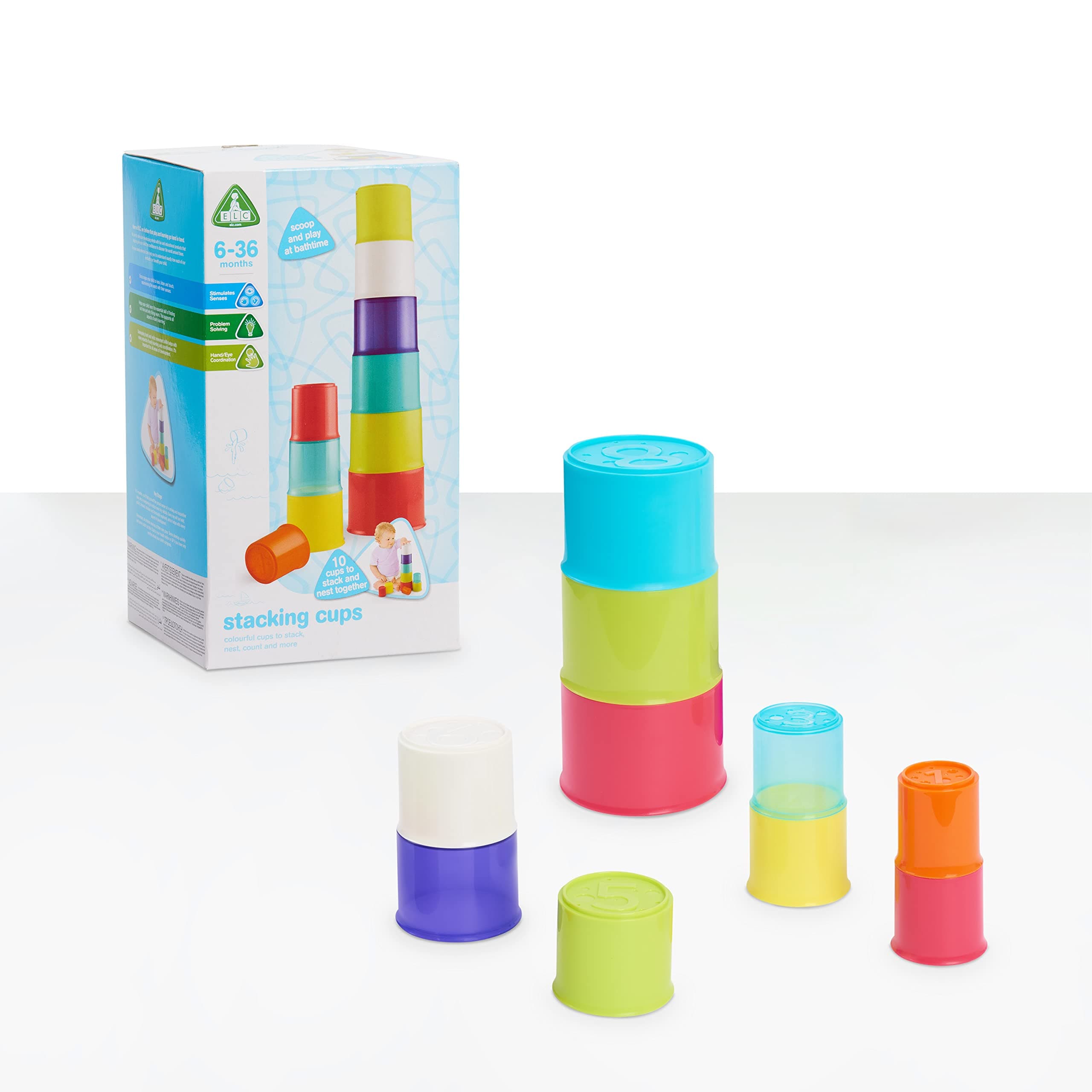 Early Learning Centre Stacking Cups, Sensory, Problem-Solving and Hand-Eye Coordination Baby Toy, 10 Colorful Cups with Numbers, Kids Toys for Ages 06 Month, Amazon Exclusive