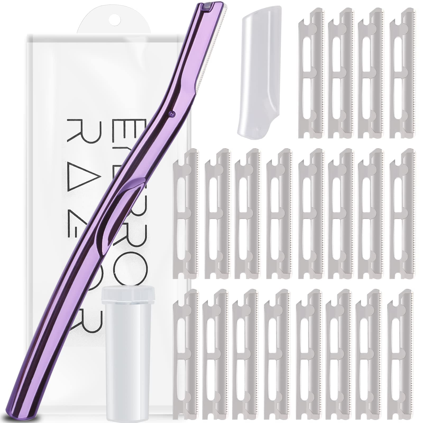 Dermaplaning Tool,Stainless Steel Eyebrow Trimmer,Women Facial Razor for Hair Removal,Scraper Hair Removal Knife,Dermaplaning Face Exfoliating Tool… (Purple)