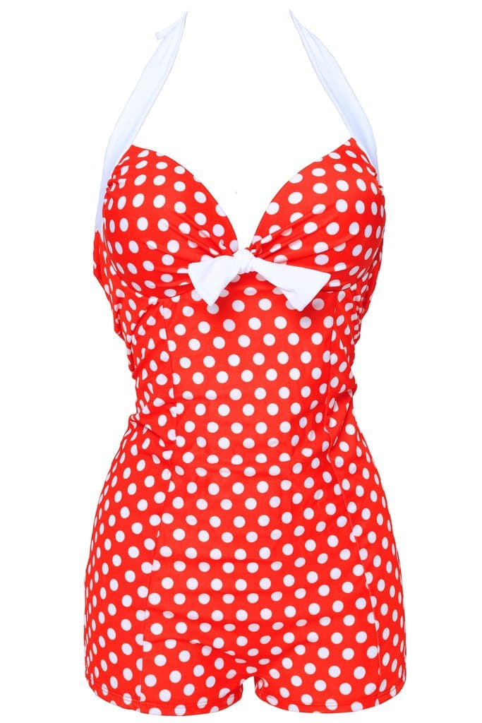 Kiddom Women's Polka Dots Conservative Bathing Suit Boy-Leg One Piece Swimsuit