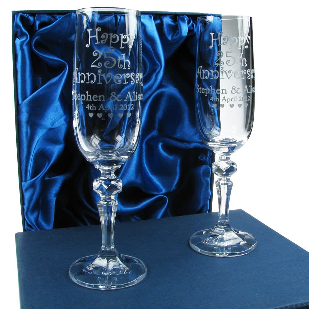 20th Wedding Anniversary Personalised Champagne Flutes, Lead-Free Crystal Engraved Prosecco Glasses, China Anniversary Couple Gift