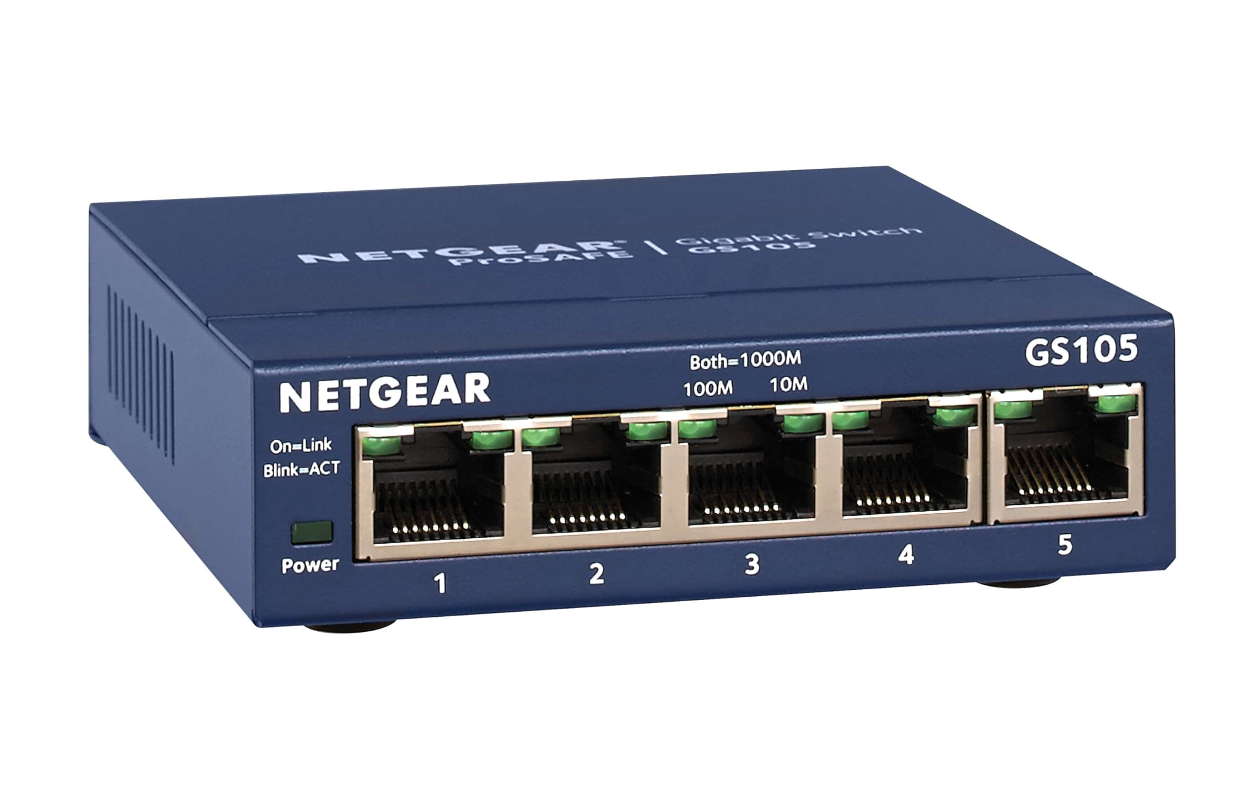 5-Port Gigabit Ethernet Unmanaged Switch (GS105NA) - Desktop or Wall Mount, and Limited Lifetime Protection