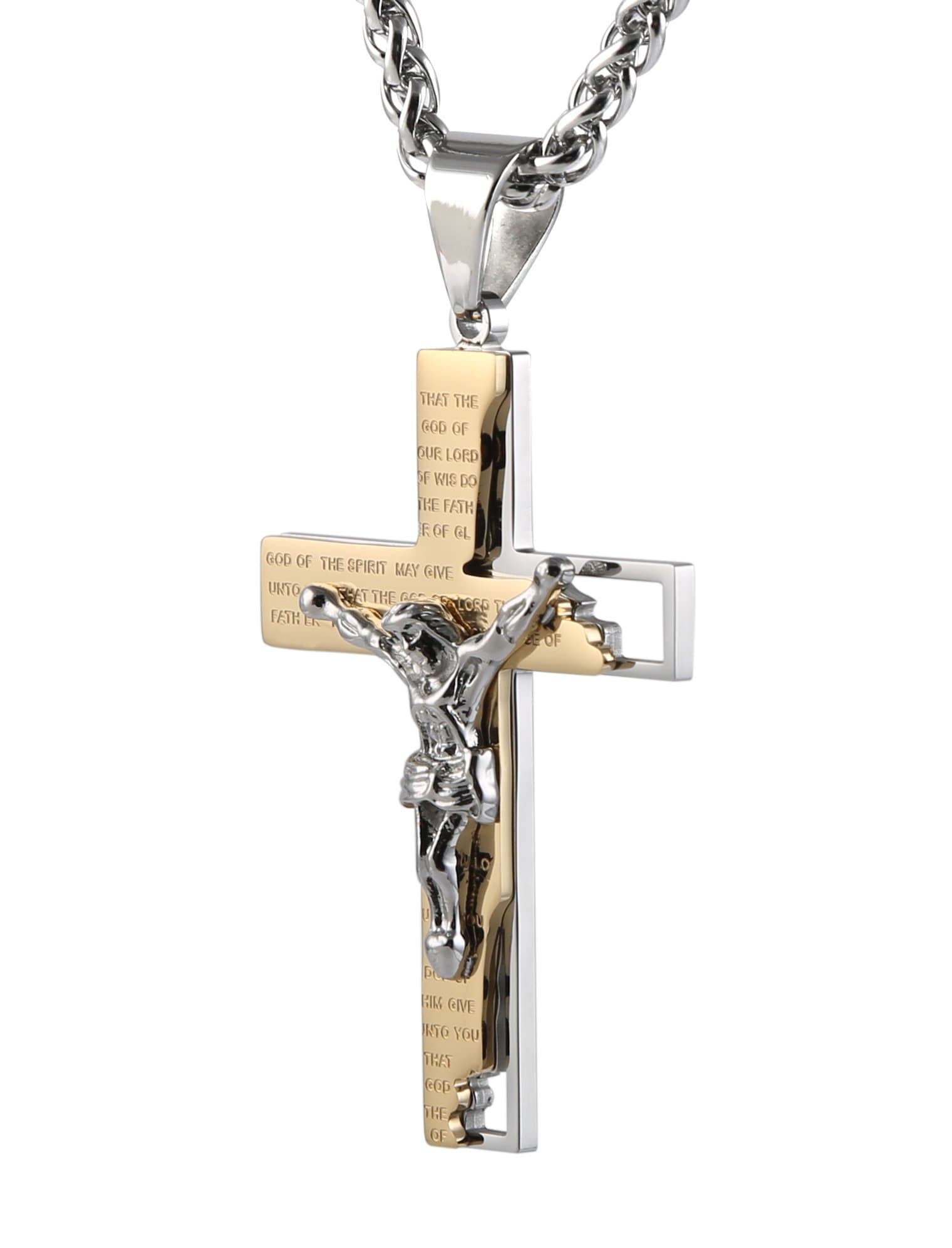 Men's Stainless Steel Cross Crucifix Bible Prayer Pendant Necklace Jewelry Gift 22+2" Chain