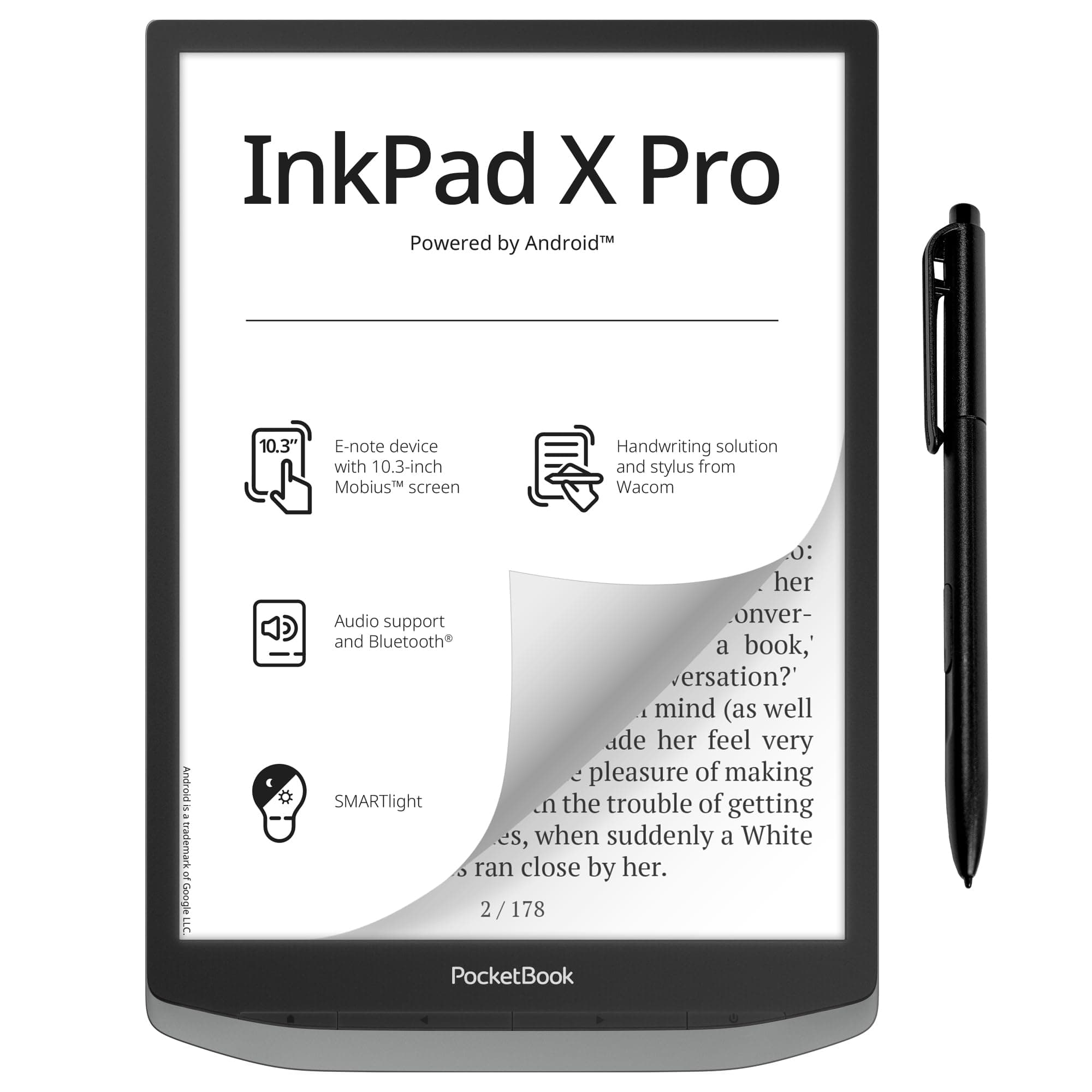 InkPad X Pro E-Reader & E-Note | E-Ink Notepad | Handwriting-Feature & Pen | Glare-Free 10.3'' Mobius™ Screen | Powered by Android | SMARTlight | Audio- & E-Book Reader | Bluetooth & WiFi