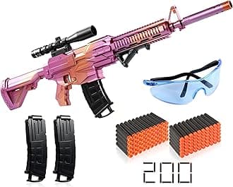 Toy Gun for Soft Foam Darts, Automatic Toy Gun for Boys 8-12 Years Old, Electric Toy Foam Blasters & Guns with 200 Foam Bullets, 2 Clips, 1 Goggle, Great Birthday Xmas Gifts for Kids Age 8+, Pink