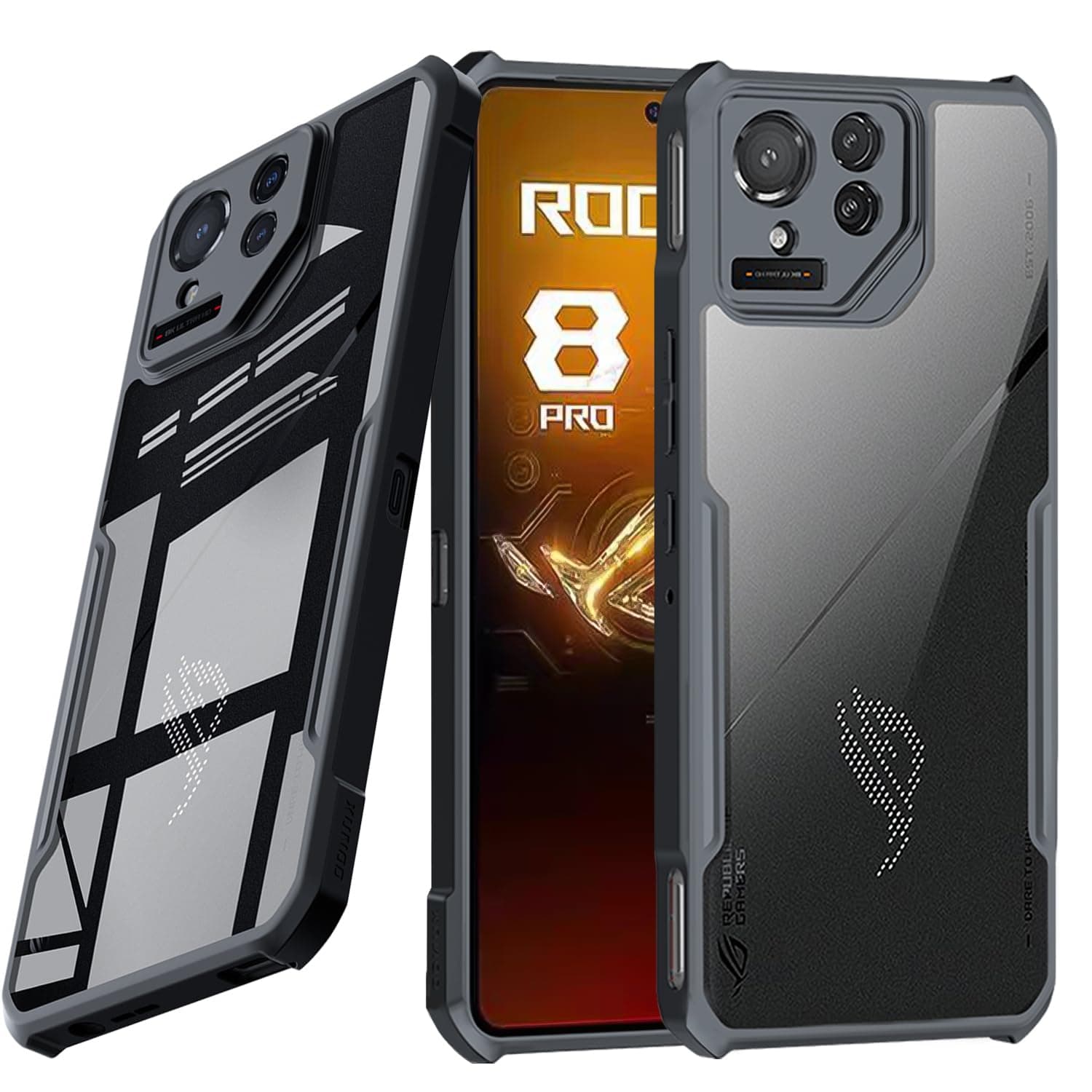 for ASUS ROG Phone 8 Pro 5G Case, Ultra-Thin Cover Soft TPU Bumper+ Acrylic Clear Back Military Grade Airbags Drop Protection,Black