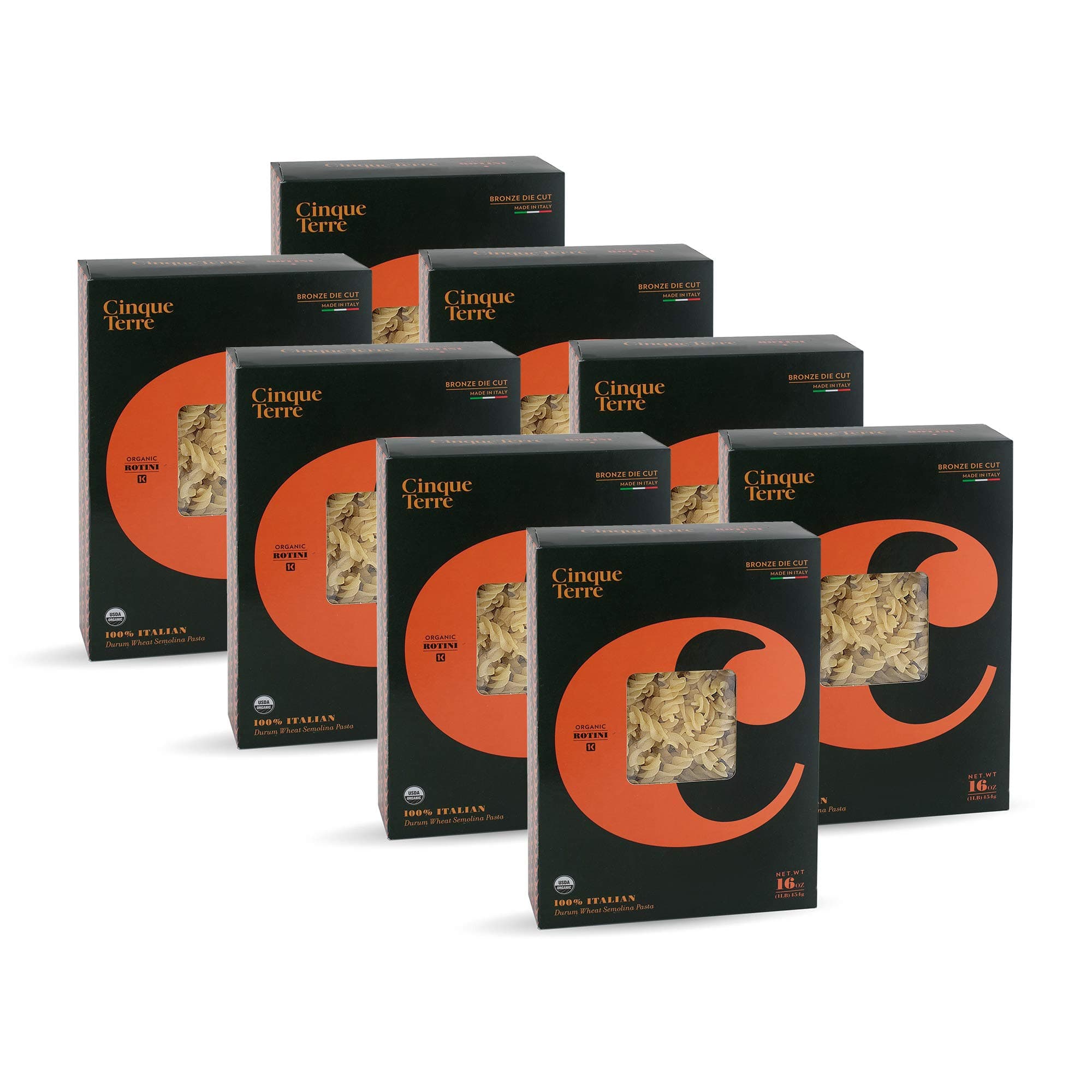 Cinque Terre Pasta Organic Durum Wheat Bronze Die Cut Italian Pasta, Rotini, 16 Ounce (Pack of 8)