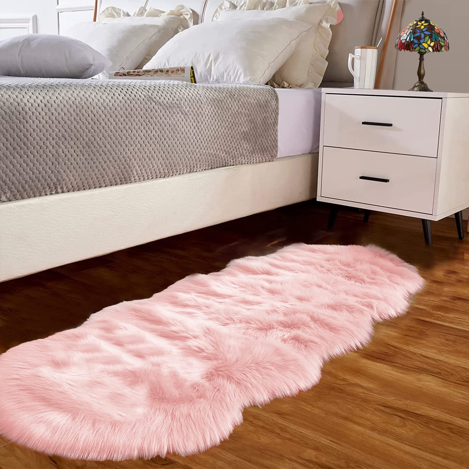 Goolela Pink Fur Rug for Bedroom Sheepskin Rug 2x6 Fluffy Runner Rug Dorm Fuzzy Furry Cute Shag Rug Decor Washable Sheepskin