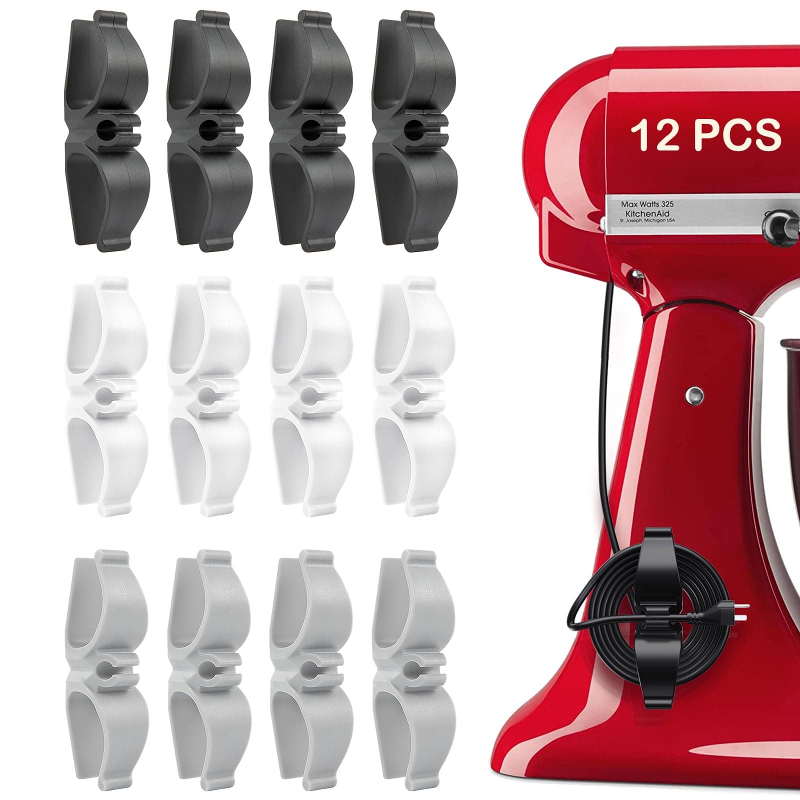 12 Pack Cord Organizer for Appliances, Upgraded Kitchen Appliance Cord Organizer Stick On Appliance Wire Organizer Wire Wrapper for Kitchen Appliances Mixers, Coffee Makers, Pressure Cooker, Air Fryer