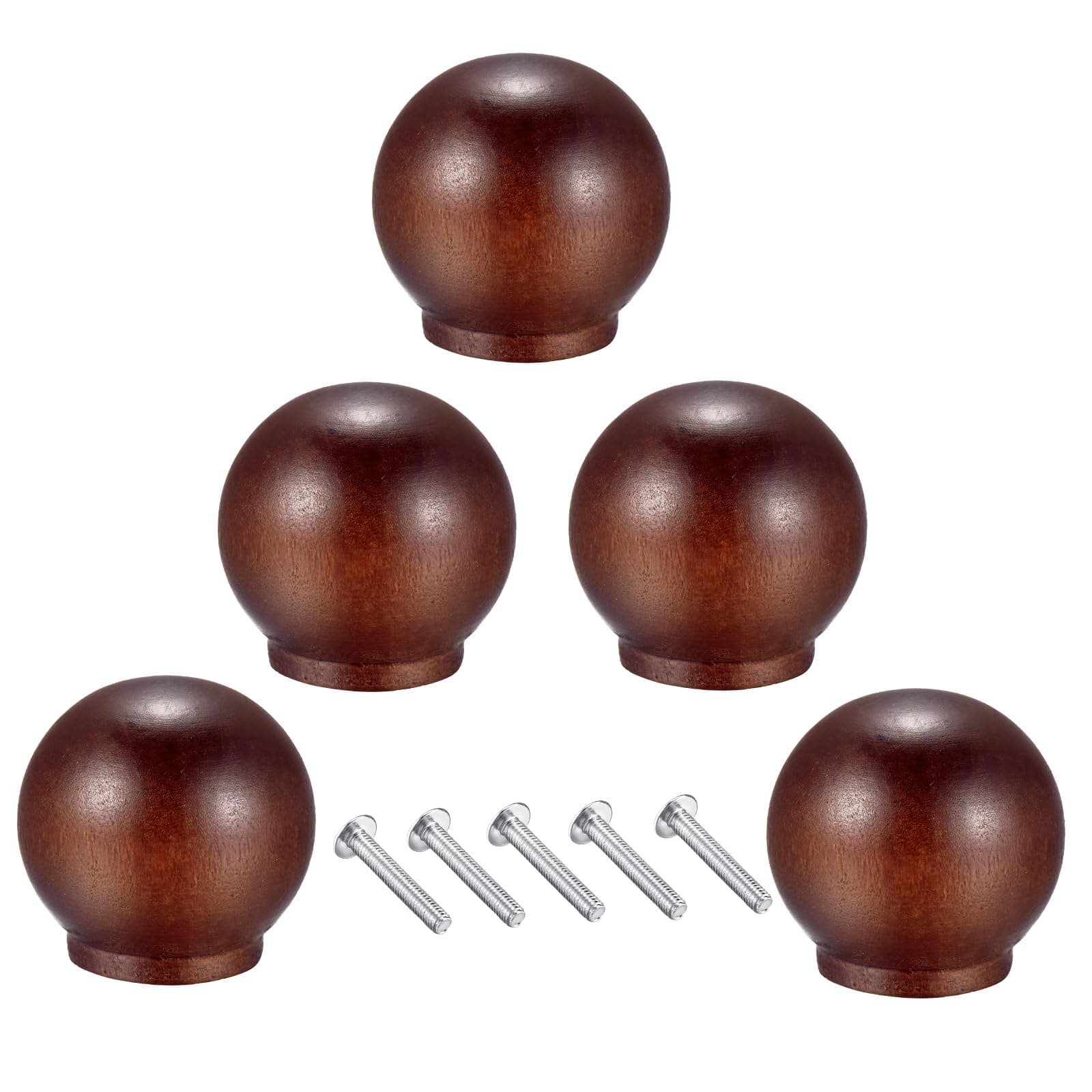 5PCS Round Wooden Drawer Knobs Cabinet Knobs with Hardware,Dresser Furniture Drawers Knobs,Cabinet Pulls Handles for Drawer Wardrobe Dresser Cupboard (Walnut)