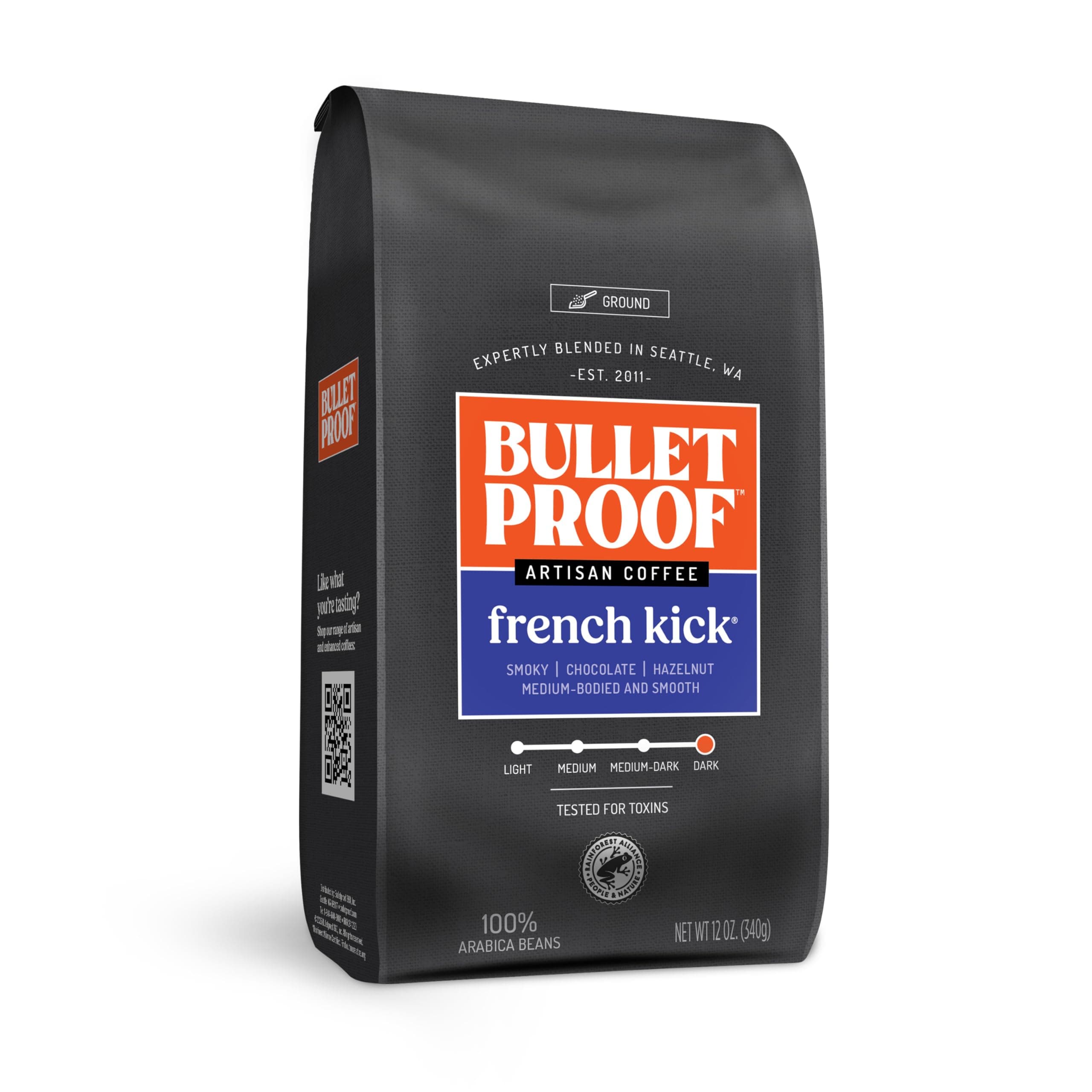 French Kick Ground Coffee, Premium Dark Roast Gourmet Organic Beans, Rainforest Alliance Certified, Perfect for Keto Diet, Upgraded Clean Coffee (12 Ounces)