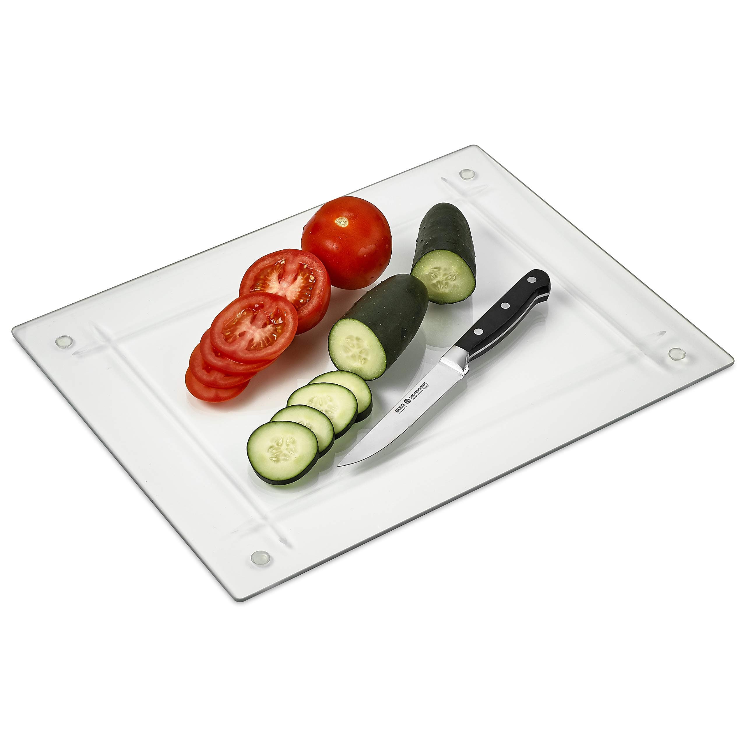 Tempered Clear Glass Cutting Board with Grove Around the board 12 x 16 Inch - Scratch, Heat, Shatter Resistant, Dishwasher Safe – Decorative Tray (Clear)