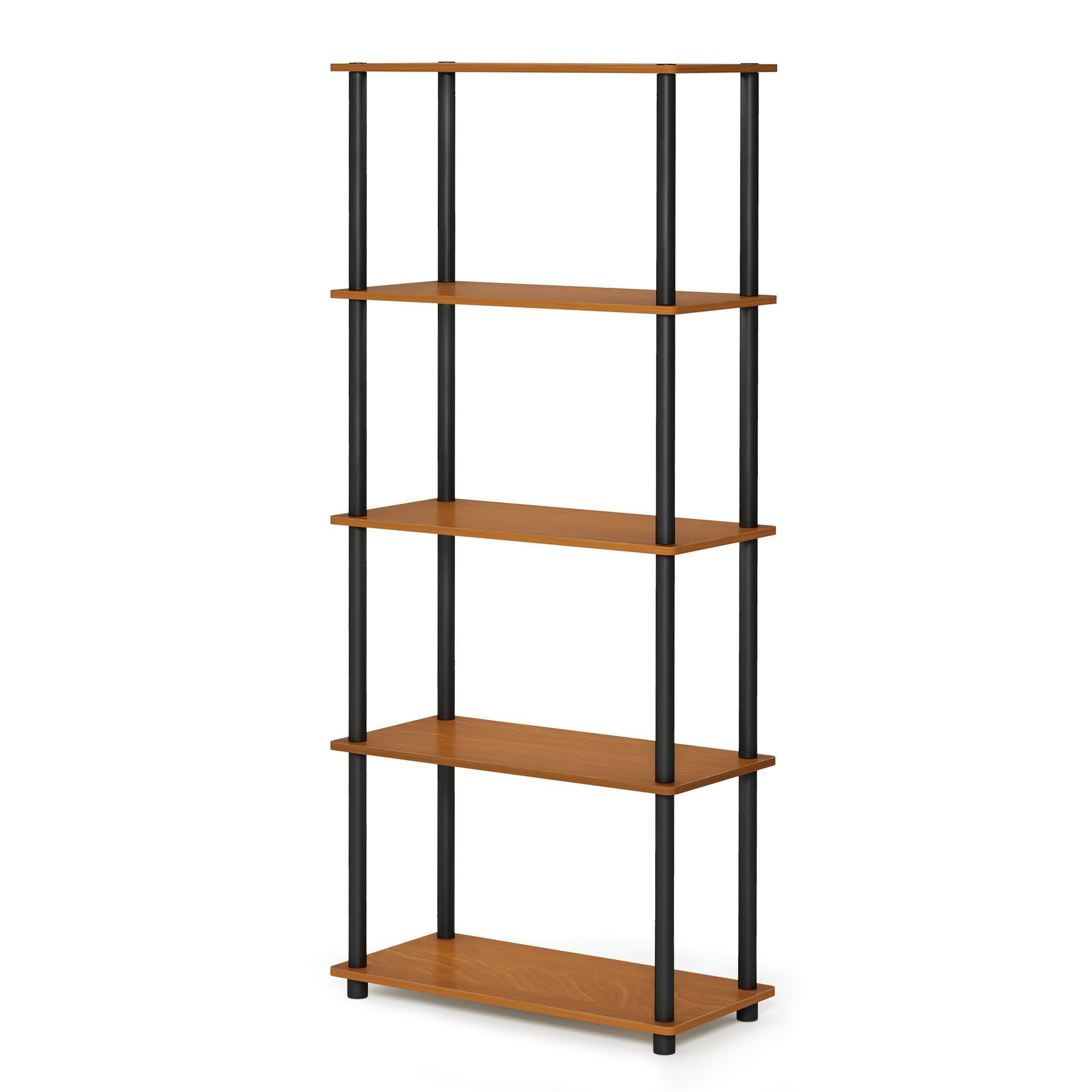 TURN-N-TUBE Storage Shelves, 5-Tier Book Shelf, Corner Shelf, Toolless Open Shelves, for Organization and Storage, Living Room, Garage, Home Office, Light Cherry