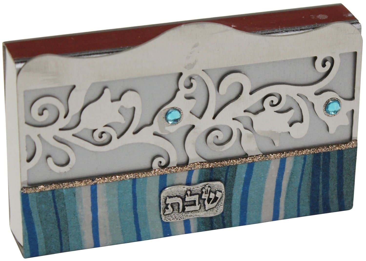 Lily Art Glass Appliquéd Large Matchbox Holder in Ocean Blue with Match Box