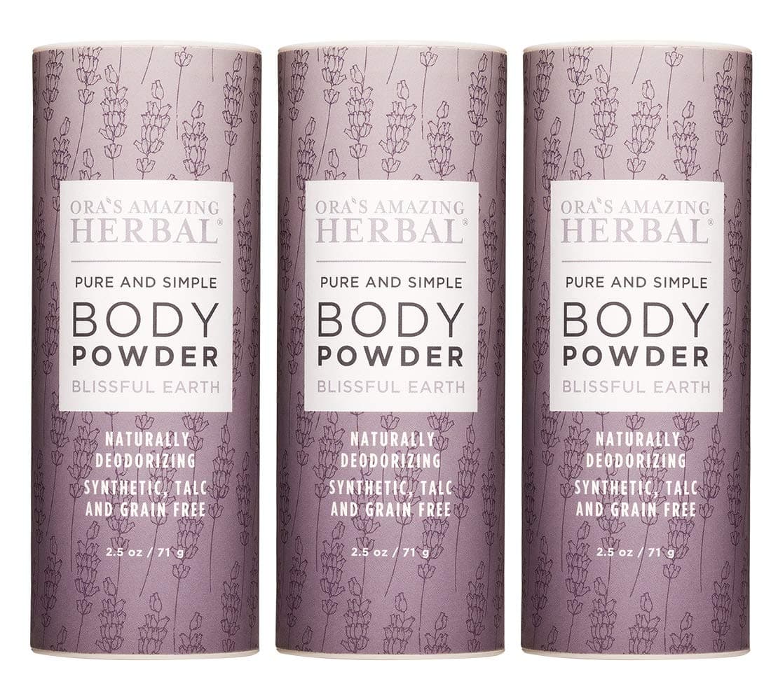Natural Body Powder, 2.5 Ounces Pack of 3, Dusting Powder No Talc, Corn, Grain or Gluten Blissful Earth Scent (Essential Oil Only No Synthetic Fragrance) Non GMO Made in The USA,