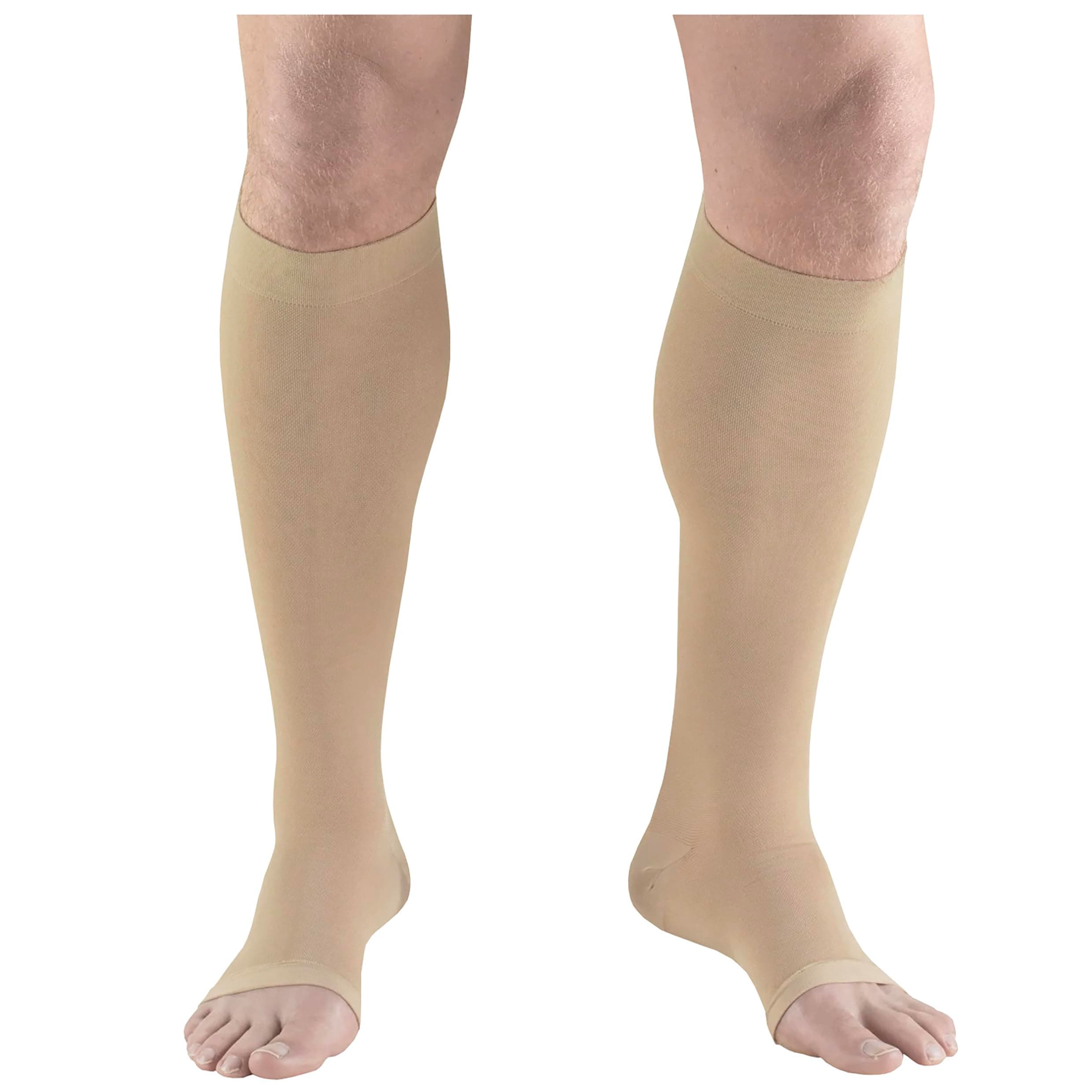 Short Length Surgical Stockings, 18 mmHg Compression for Men and Women, Knee High Length, Open Toe, Beige, Large (short length)