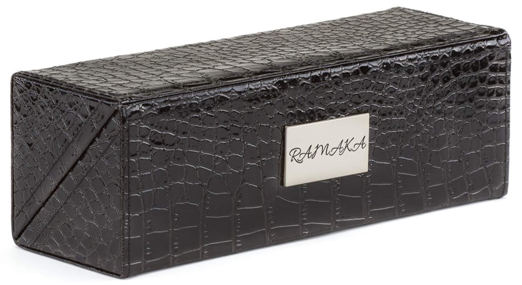 Makeup Brush Holder Box | Make Up Organizers and Storage by Ramaka Solutions | Professional Makeup Case Magnetic Closure | Faux Leather Cosmetic Organizer Decorative Boxes (9.25 X 3.25 Inches) Black