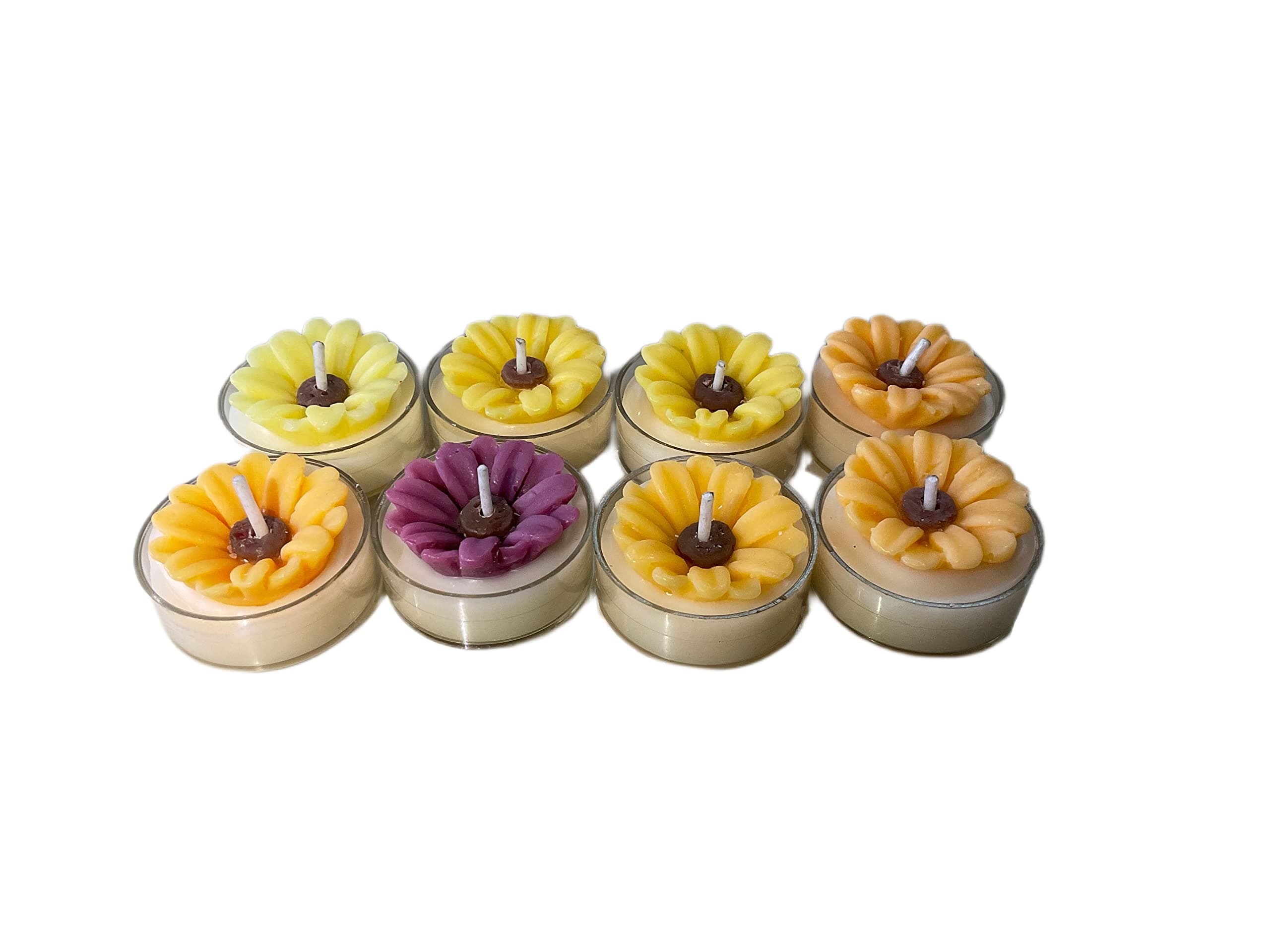 Eternal Candles Multicolour Aster Floral Flower Design Long Burn Smokeless Soy Wax Handpoured Handmade Unscented Tea Light Candle for Diwali Gift Set of 8 |Home Décor | Relaxation | Meditation | Spa