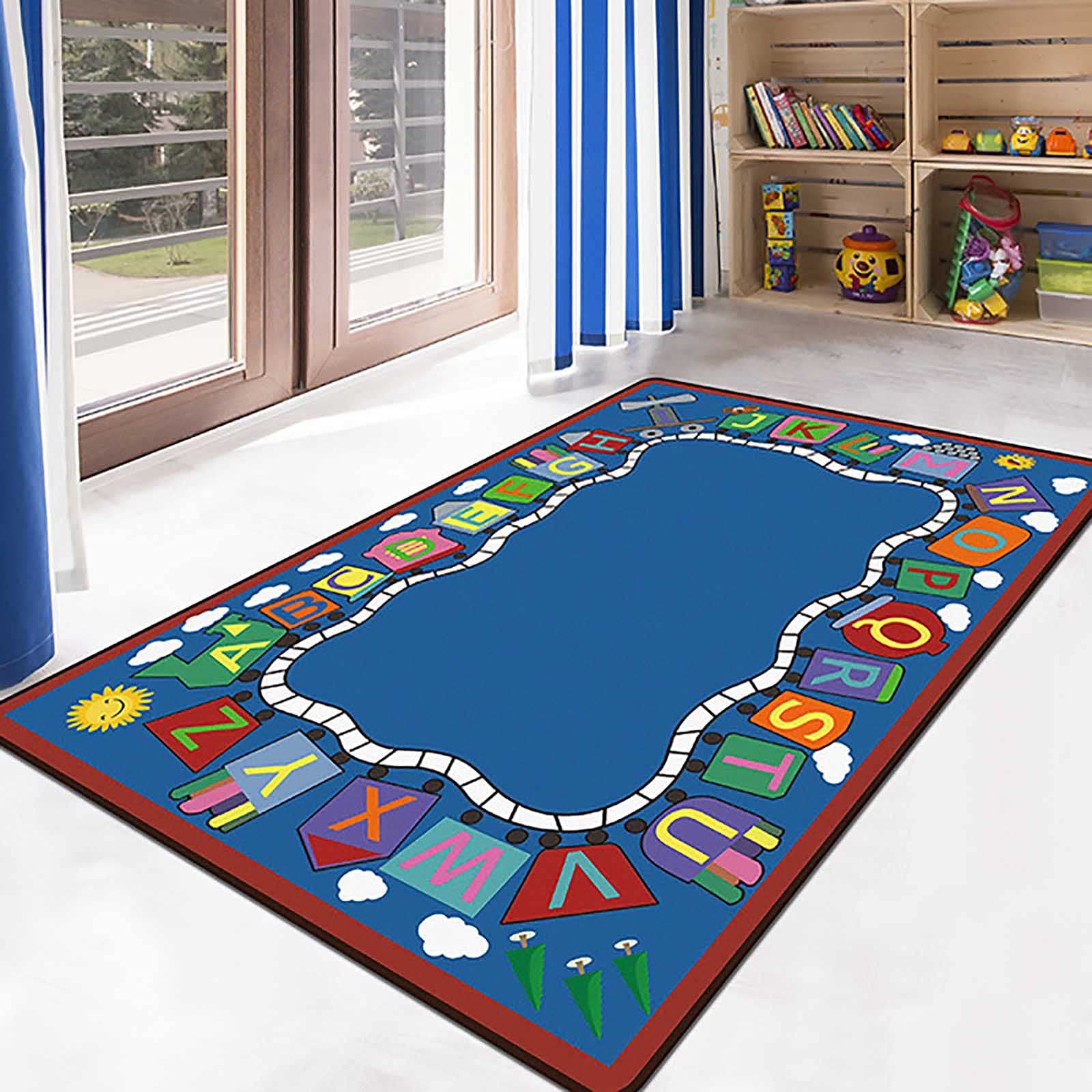 XQKXHZ Kids Playmats Educational Area Rugs, Kids Play Letter Classroom Mat Carpet for Children's Room Playroom Nursery, Kid's Floor Play Rug for Bedroom, Blue,140x230cm