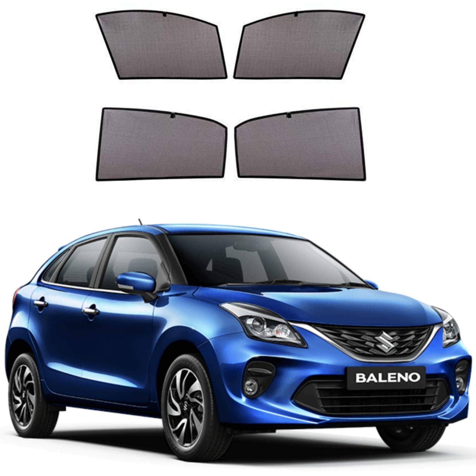 Car Window Sun Shade/Curtain for Maruti Suzuki Baleno All Models - Black Color (Pack of 4)