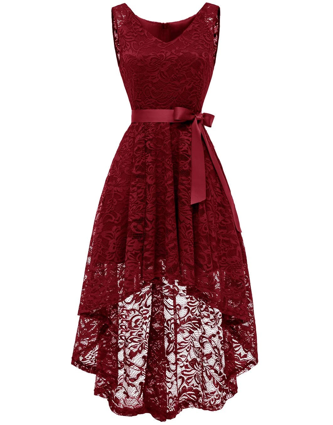 Women's Vintage Hi-Lo Lace Formal Party Dress Swing Prom Bridesmaid Dress Belt