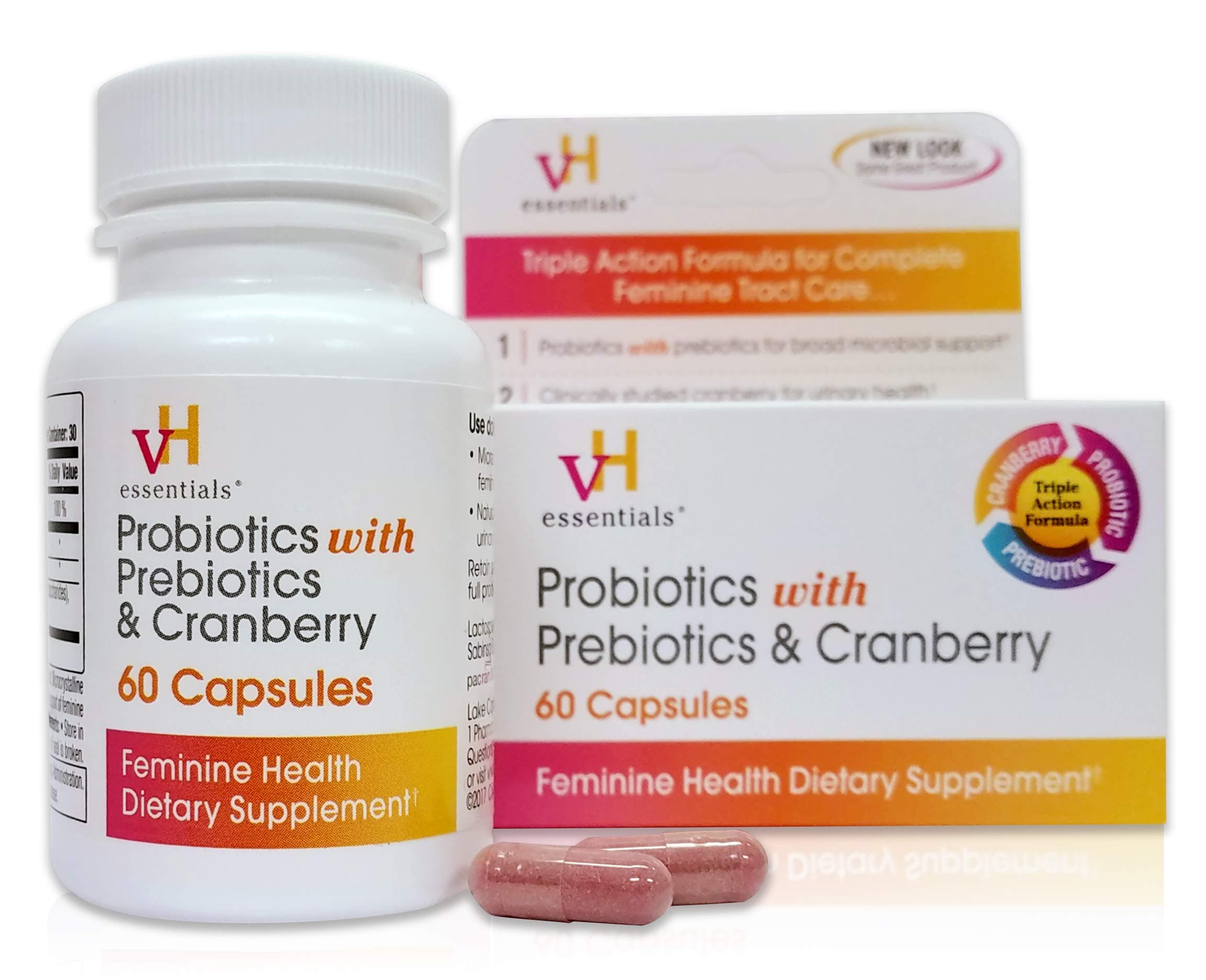 vH essentials Probiotics with Prebiotics and Cranberry Feminine Health Supplement, 60 Count