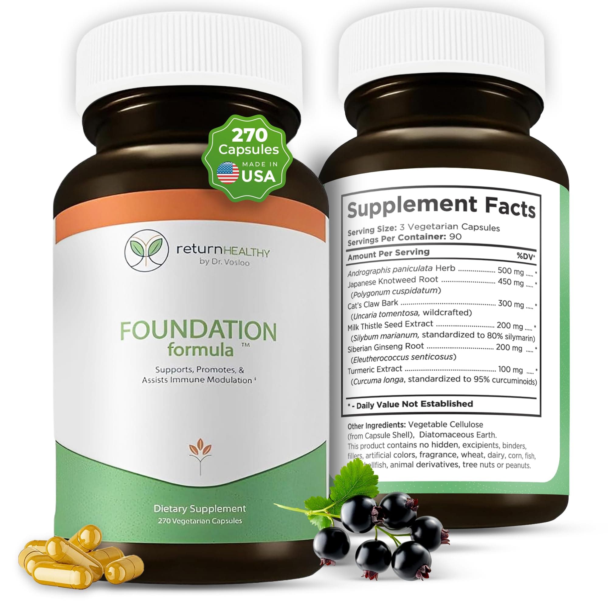 Foundation Formula | Tick Immune Support Supplement | with Japanese Knotweed Root, Cat's Claw, Milk Thistle | Resveratrol Supplement | Non-GMO, All-Natural & Vegetarian, 270 Capsules