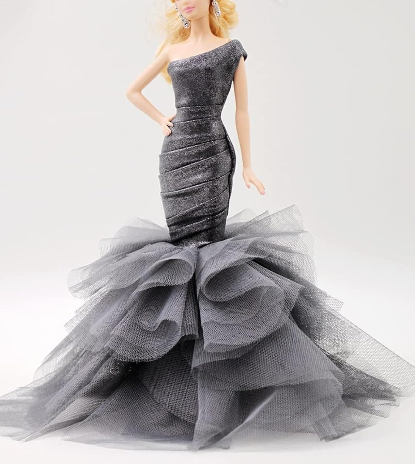 Cora Gu Handmade Classic One Shoulder Silver Mermaid Dress Wedding Gowns Fit for 12" Fashion Doll & Doll's not Included