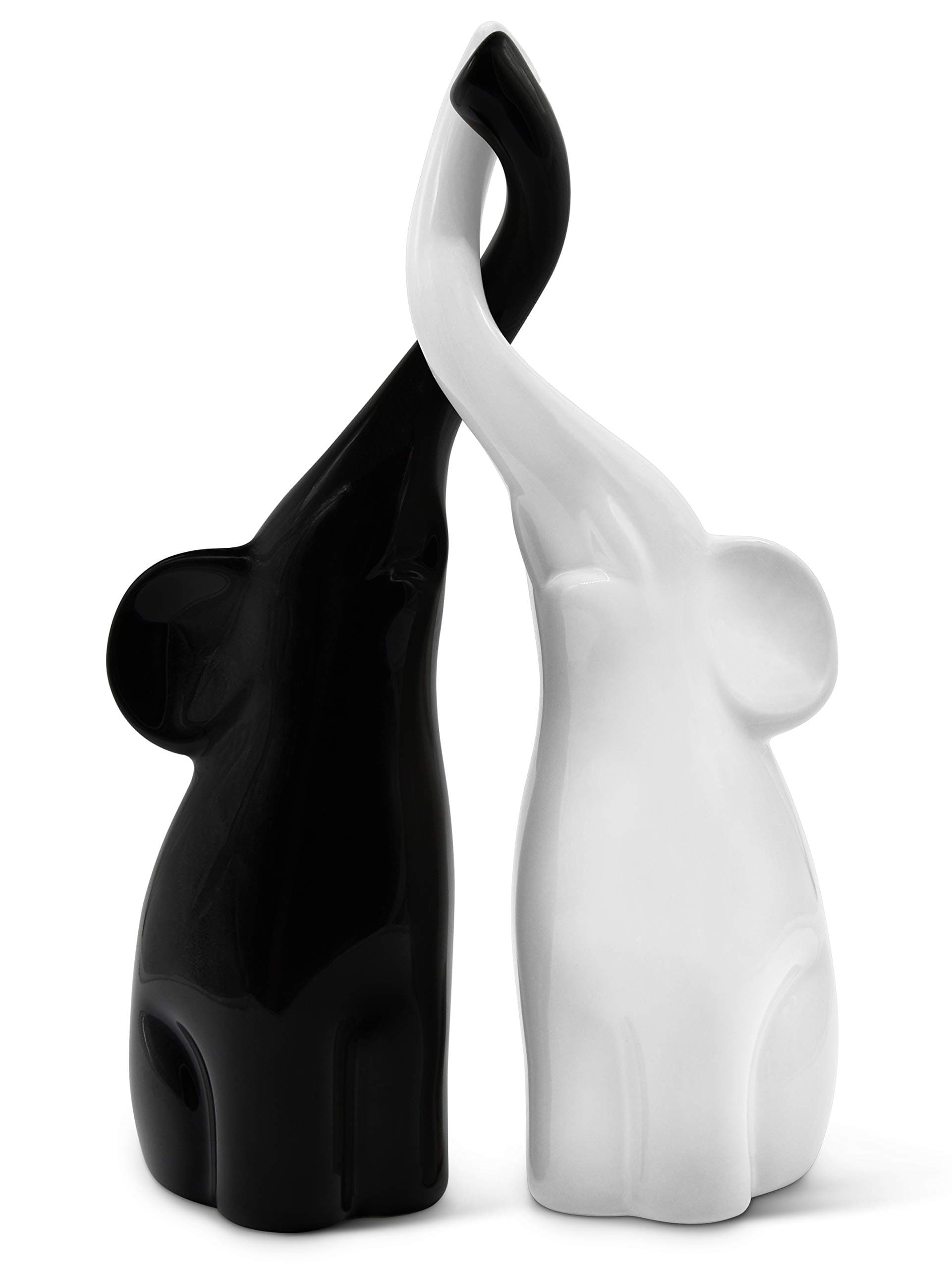 FeinKnick Harmonious Elephant Couple Made of Ceramic in Black and White - Modern Sculpture as a Pair of Two Individual Elephants - Decorative Figure 26 cm High - Elephant Good as a Mother's Day Gift