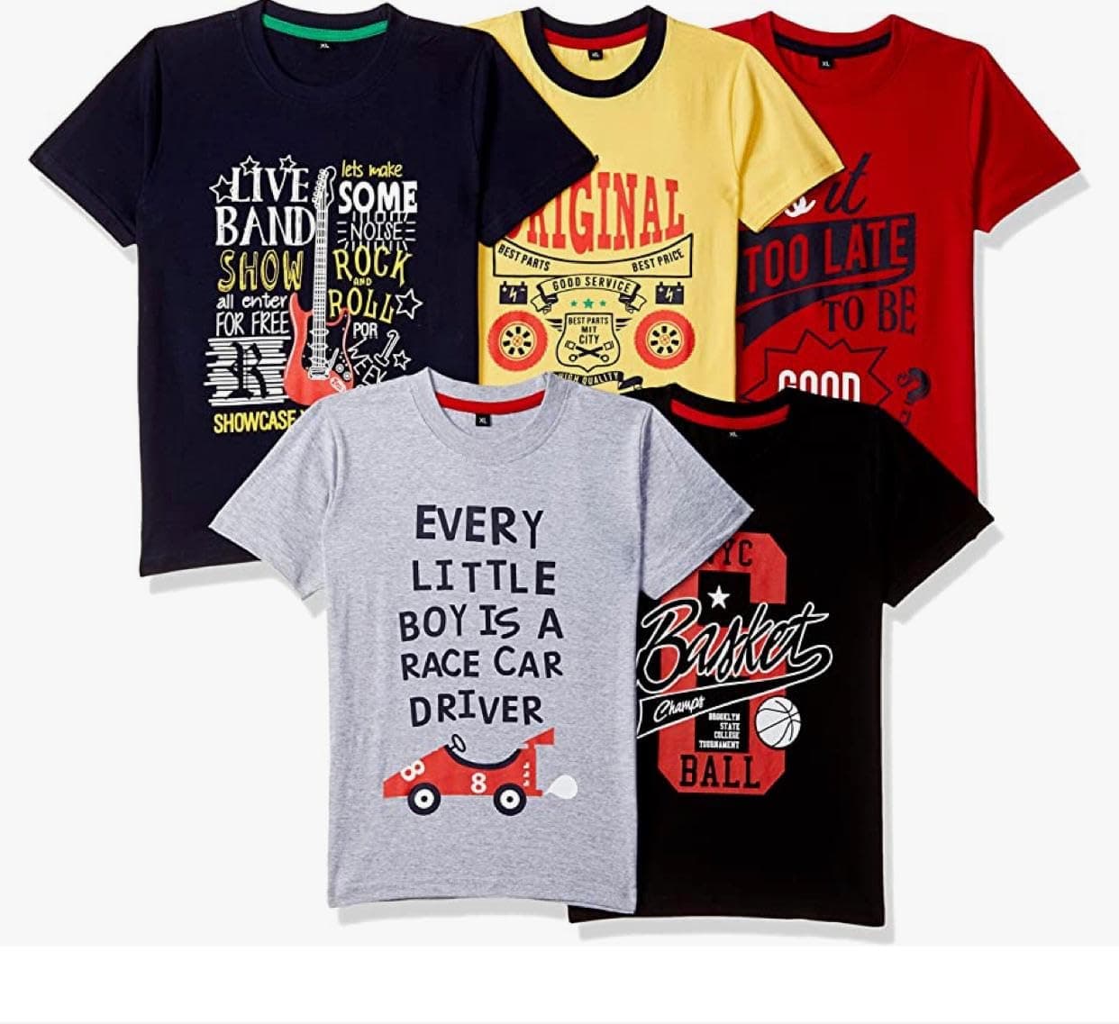 T2F Boy's Cotton Printed Regular Fit T-Shirt (Pack of 5)