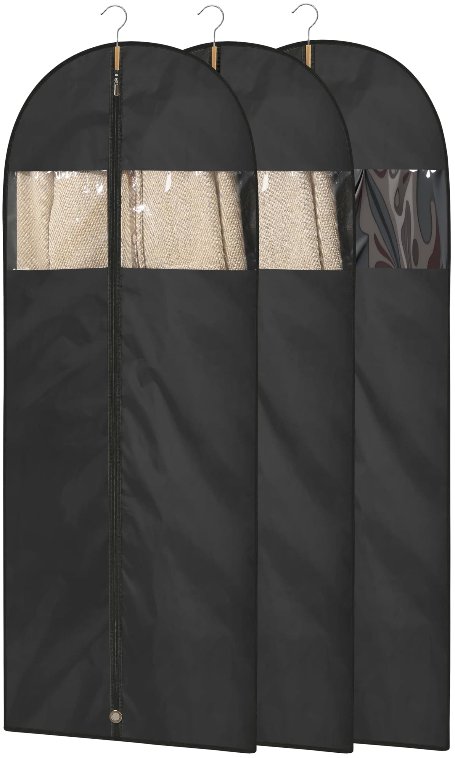 Dress Bags for Gowns, 65" Long Garment Bags for Hanging Clothes, 3-Pack Foldable Dress Cover with Clear Window for Women's Coats, Formal Gowns, and Evening Dresses