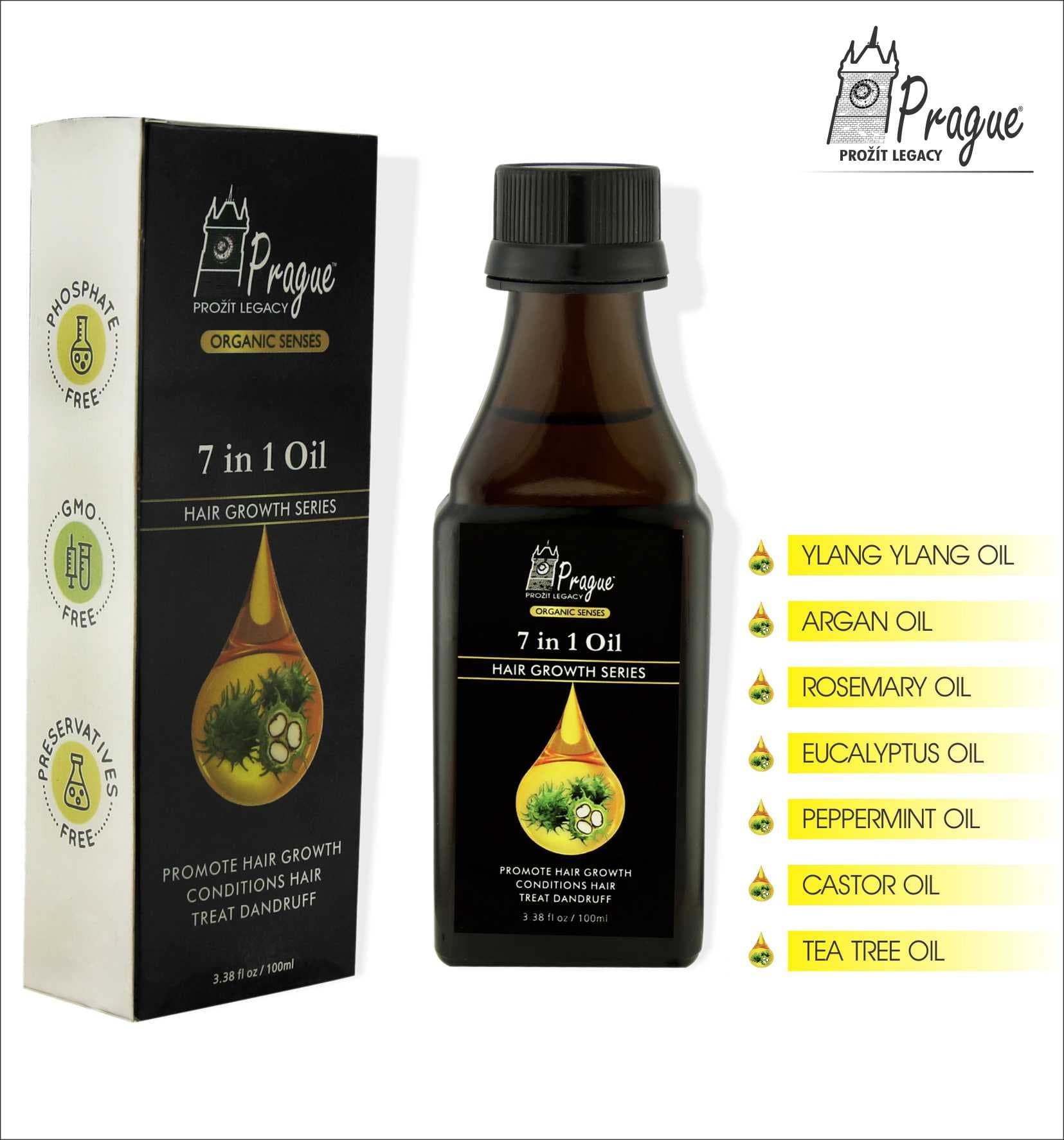 Prague 7 in 1 Hair Growth Oil For Strong and Shinier Hair - With Argan and Castor Oil, Black, 100 ml