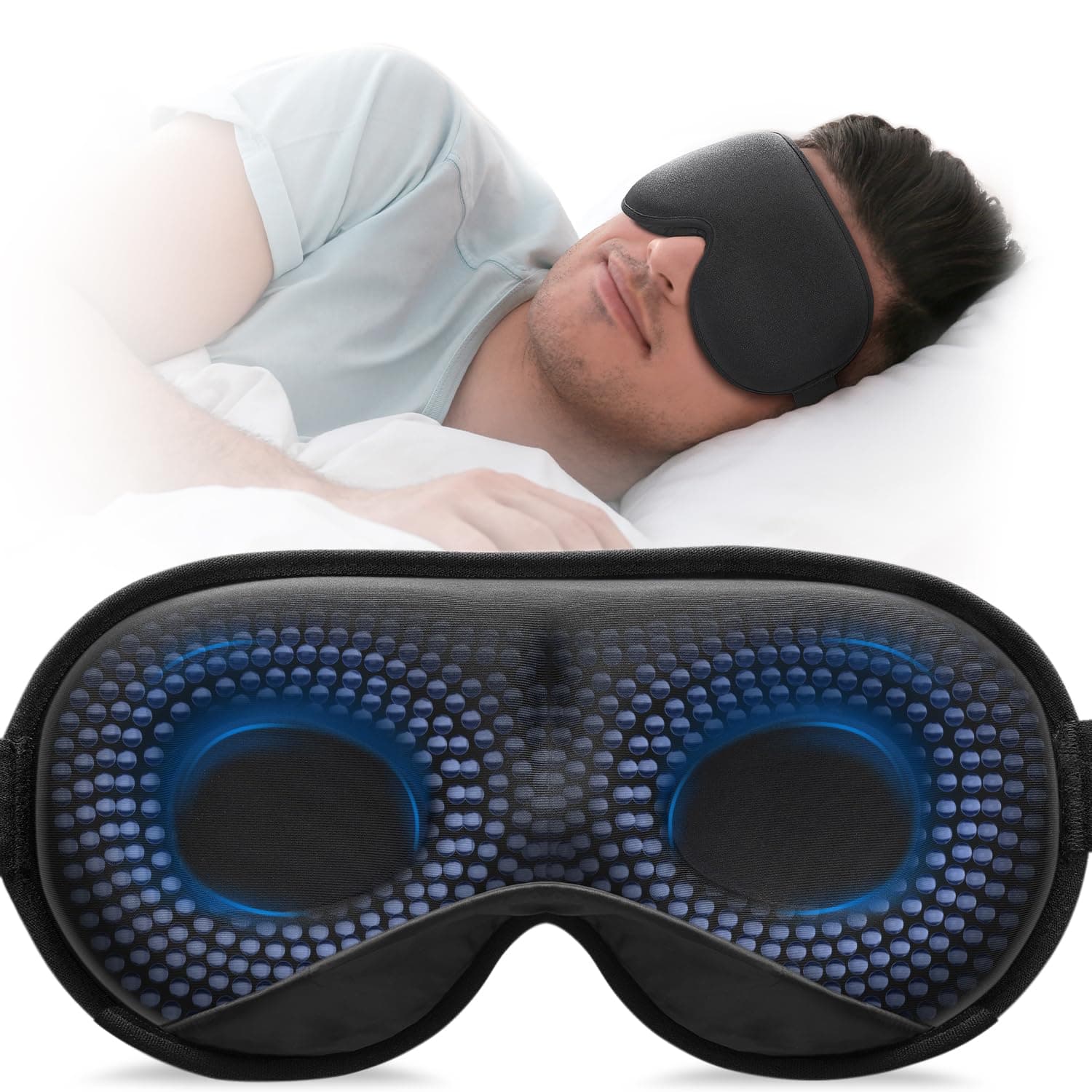Weighted Sleep Mask, Women Men 3D Blocking Lights Sleeping Mask (4.2oz/120g), Pressure Relief Night Sleep Eye Mask with Adjustable Strap, Eye Cover Blindfold for Travel Nap Yoga, Black