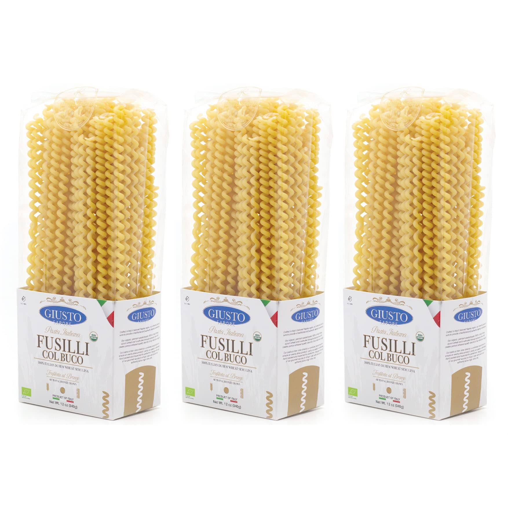 Giusto Sapore Fusilli Col Buco Pasta, Imported from Italy and Family Owned - 340G - 3 Pack